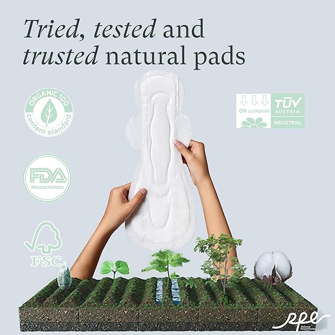 100% Organic Super Long Overnight Pads With Wings, Heavy Sanitary Napkins for Women Ultimate Absorbency, Ultra Thin Cotton Period Menstrual Pads (Extra Long, Size 6, 30ct)