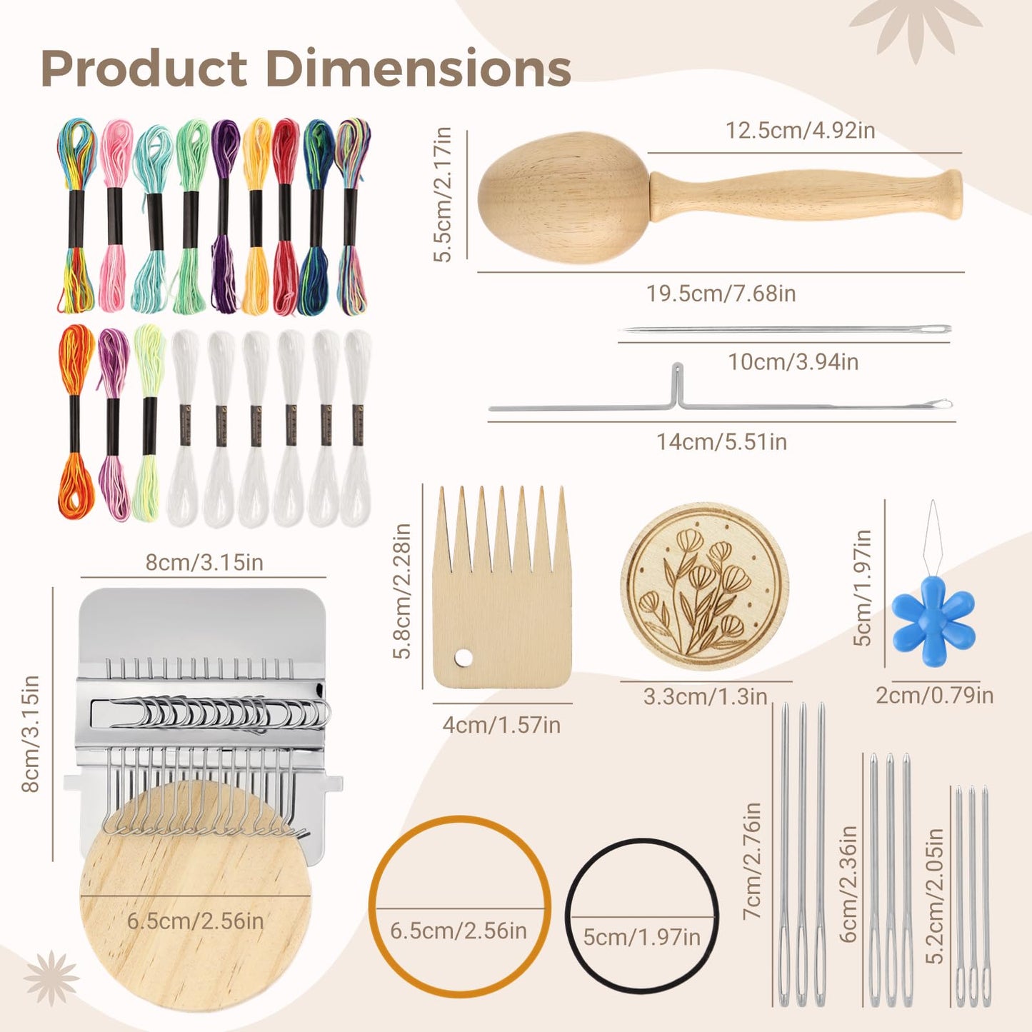 Varku Darning Egg Weaving Tool Set with Small Weaving Loom Kit, Darning Thread Set for Handcraft DIY, Egg-Shaped Patch Weaving Tool for Socks, 14-Hook Mini Speedweve Style Weaving Loom