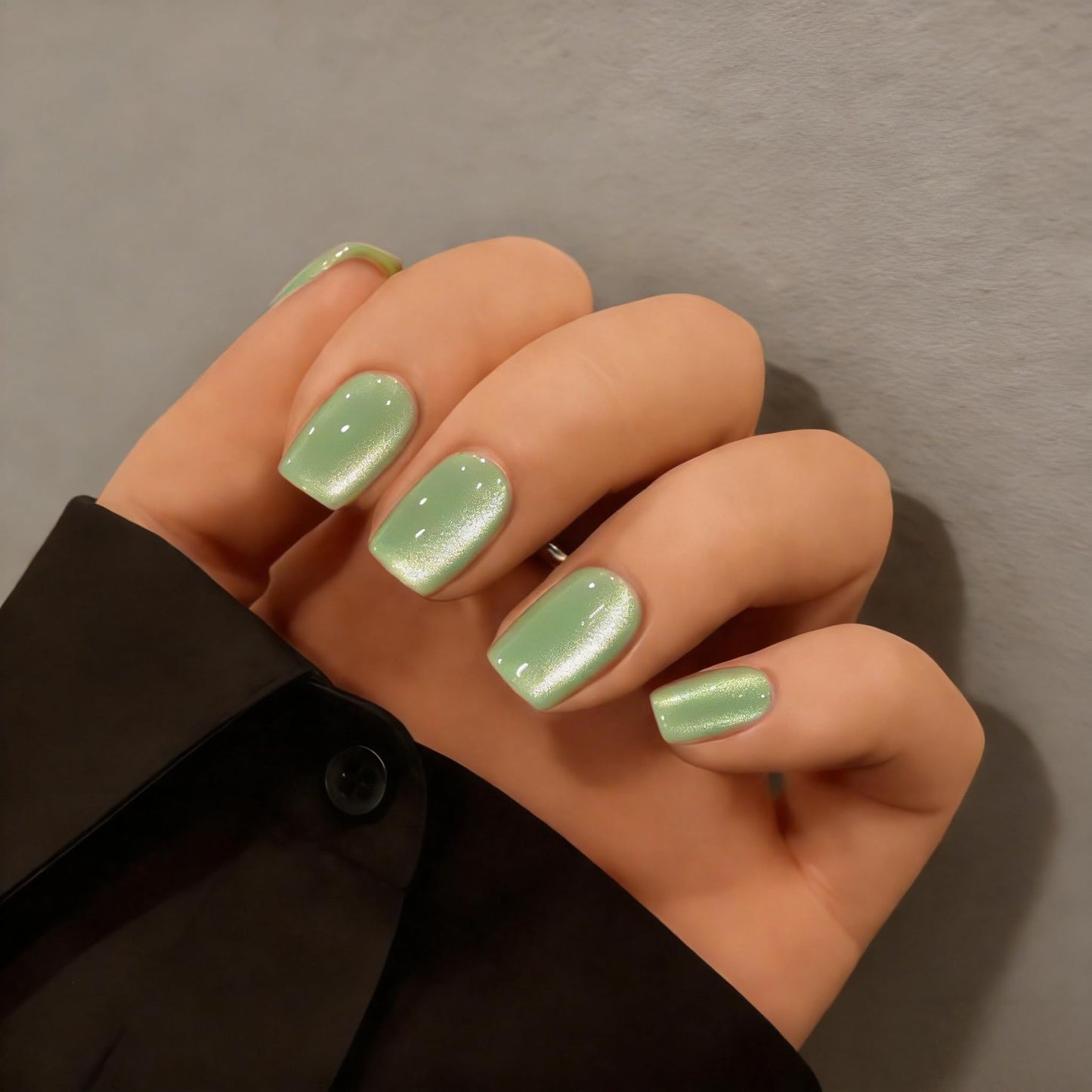 KQueenest Cat Eye Press On Nails Short - Light Green Press On Nails Square, 30 Pcs 15 Sizes Sparkly Glitter Fake Nails Press ons, Thick Quality, Reusable Small Glue on Nail for Women Summer, Matcha