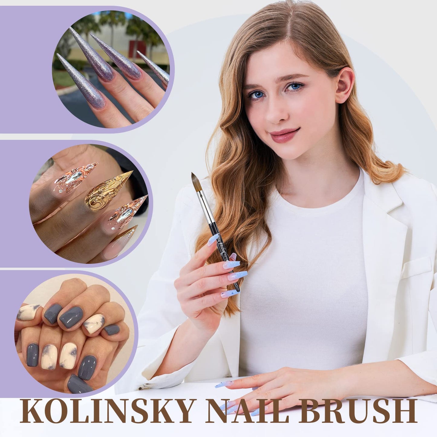 Shine Chance Acrylic Nail Art Brush Size 10, 100% Pure Kolinsky Hair Oval for Application, Professional Extension Manicure Tool Striping Drawing Pen DIY Home Salon, Black, 1.0 Count