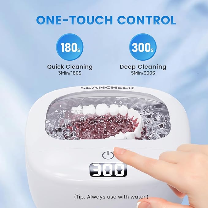 Ultrasonic Retainer Cleaner Machine | Rechargeable | Cordless | IPX7 Waterproof | Portable | 120ML | 2 Modes with Digital Timer for | Denture | Aligner | Night Guard | Mouth Guard | Jewelry | White