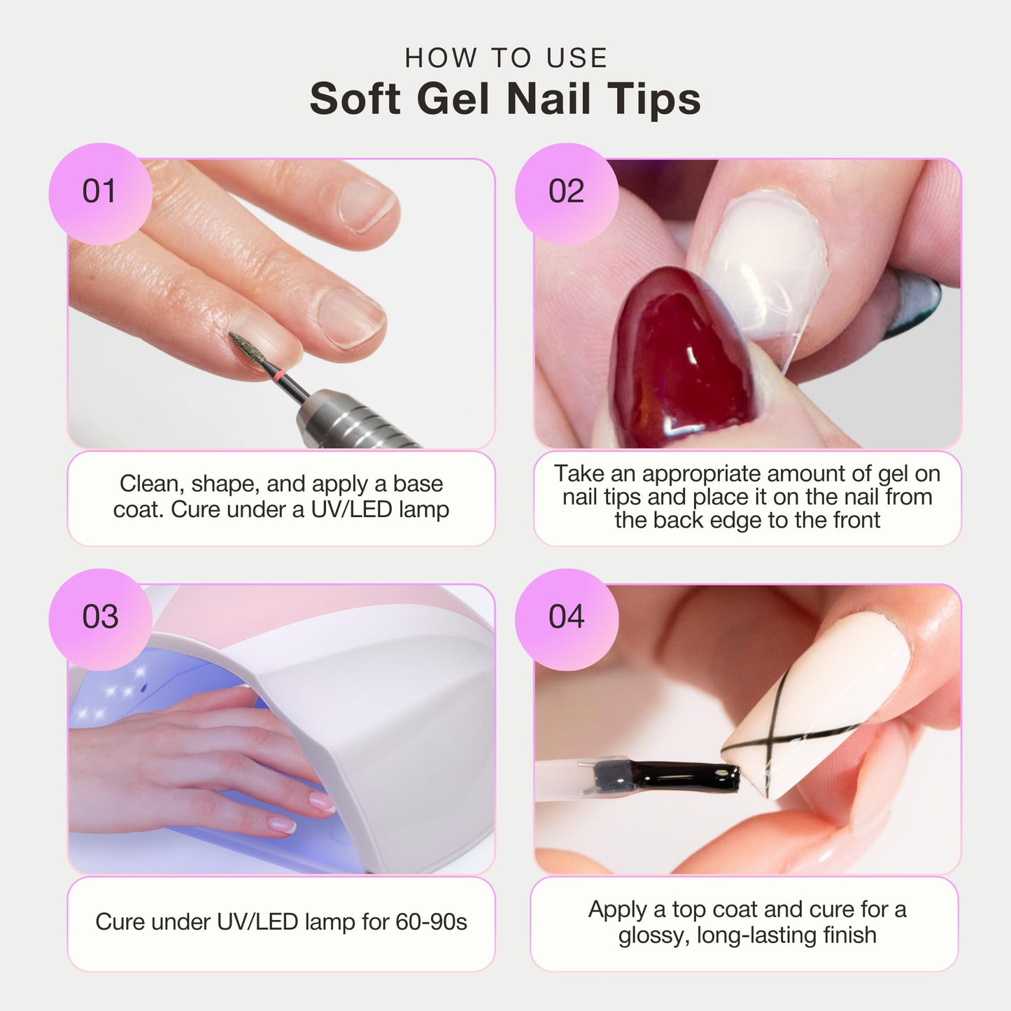 Curacoro Sculpted Short Coffin Gel Nail Tips 420Pcs, Clear Full Cover Soft Acrylic Tips 14 Sizes, Easy to Use, Long-Lasting, Glossy Finish