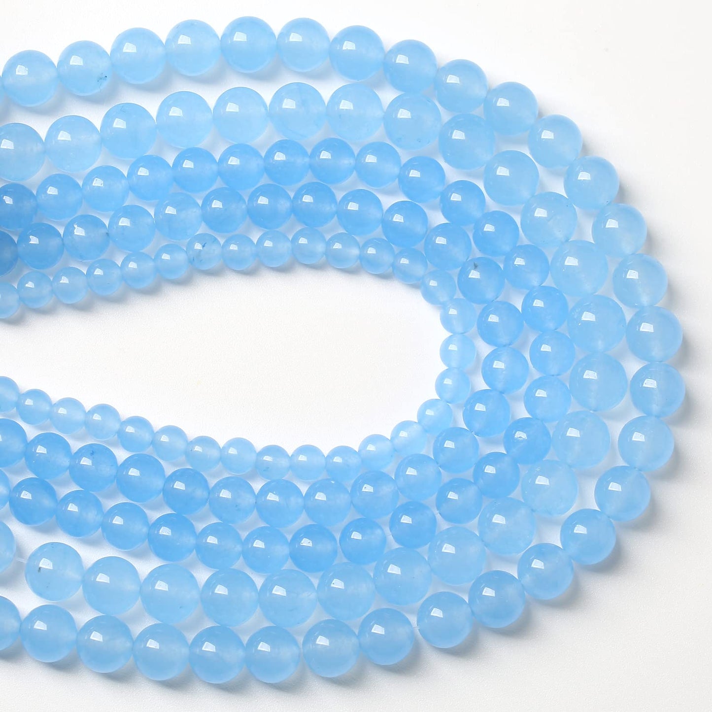 90pcs 8mm Blue Natural Chalcedony Aquamarines Stone Beads for Jewelry Making Round Jades Beads DIY Bracelet Accessories 32" 2 Strands