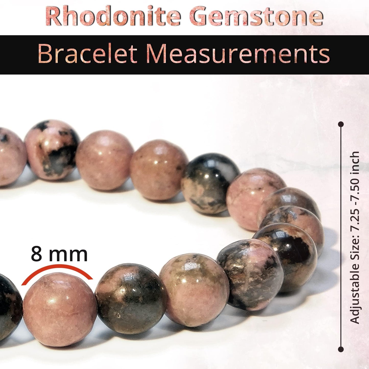 Crgwxzl Healing Crystal Bracelets for Women 8mm Natural Stone Beaded Stretch Bracelet Pink zebra Rhodonite Black Obsidian Spiritual Gemstone Jewelry Gifts