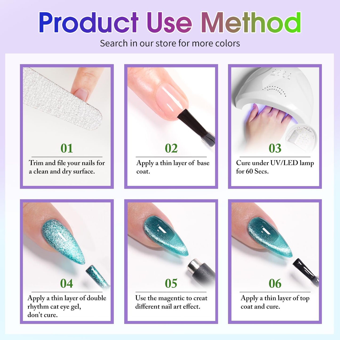 Double Rhythm 6 Colors Cat Eye Gel Polish Set Shimmer Glitter with Magnet Holographic Reflective Magnetic UV Nail Art Kit (6-Kit 23)