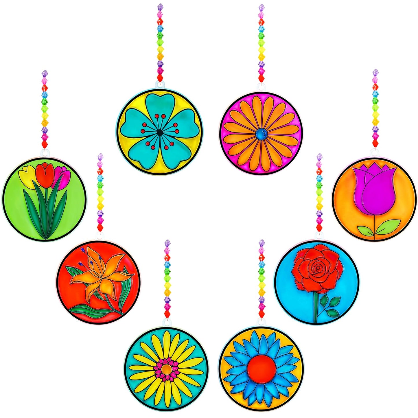 Winlyn 24 Set Spring Flower Suncatchers Ornaments Decorations DIY Window Paint Art Kit for Kids Classroom Activities Party Favors
