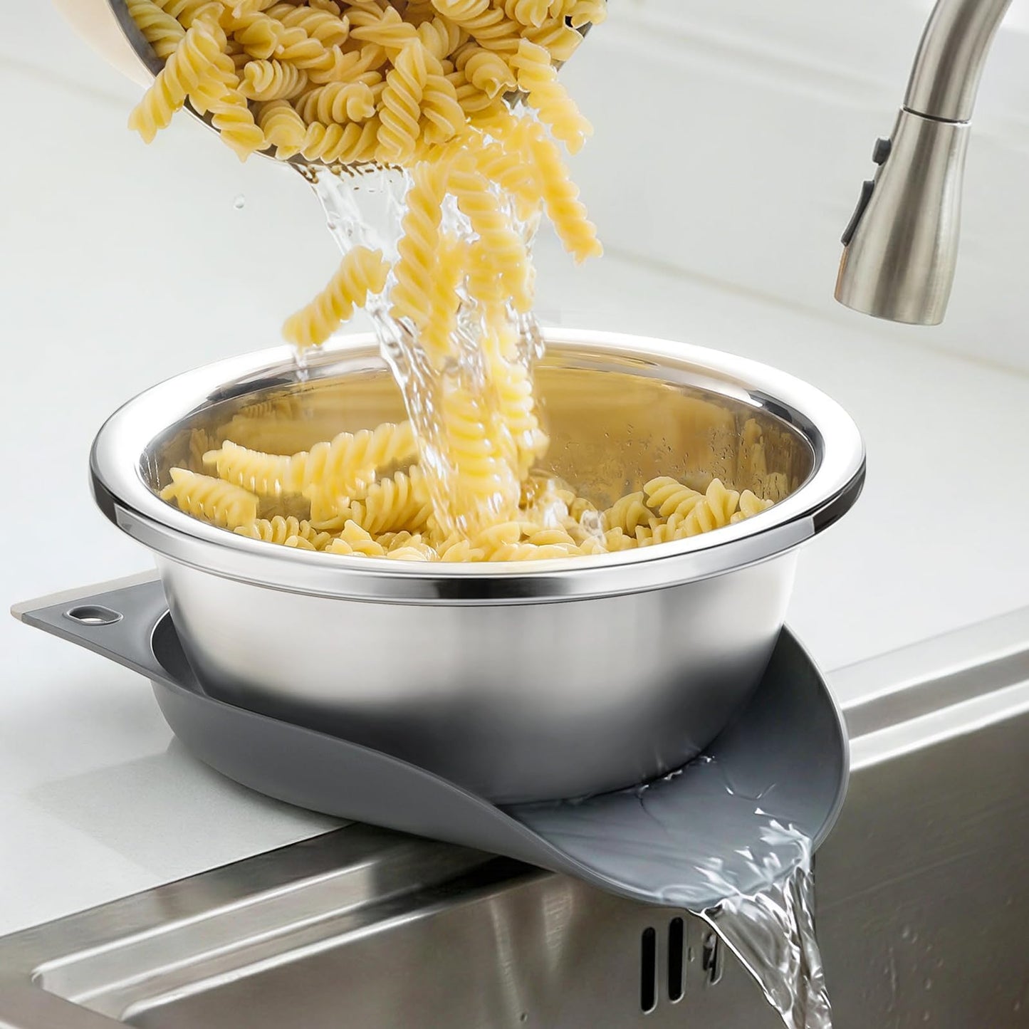 3.5QT Hands-Free 304 Stainless Steel Strainer and Colander with Self-Draining Base, Kitchen Microporous Strainers for Rice Pasta Fruits and Vegetables