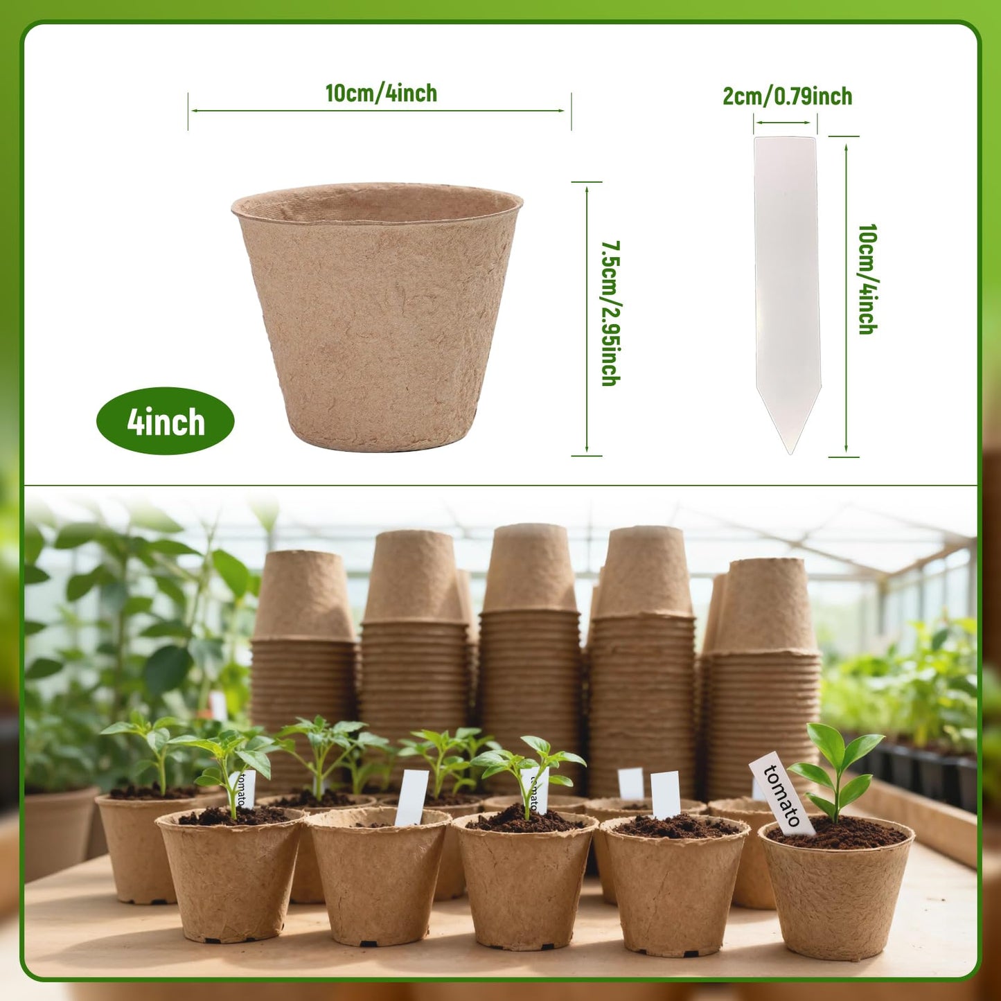 Airsnigi 120 Pack Peat Pots for Sreeding with 120 Plant Labels, 4 inch Round Nursery Pot with Drainage Holes Seed Starting Pots Biodegradable Pots Indoor Garden Seedling