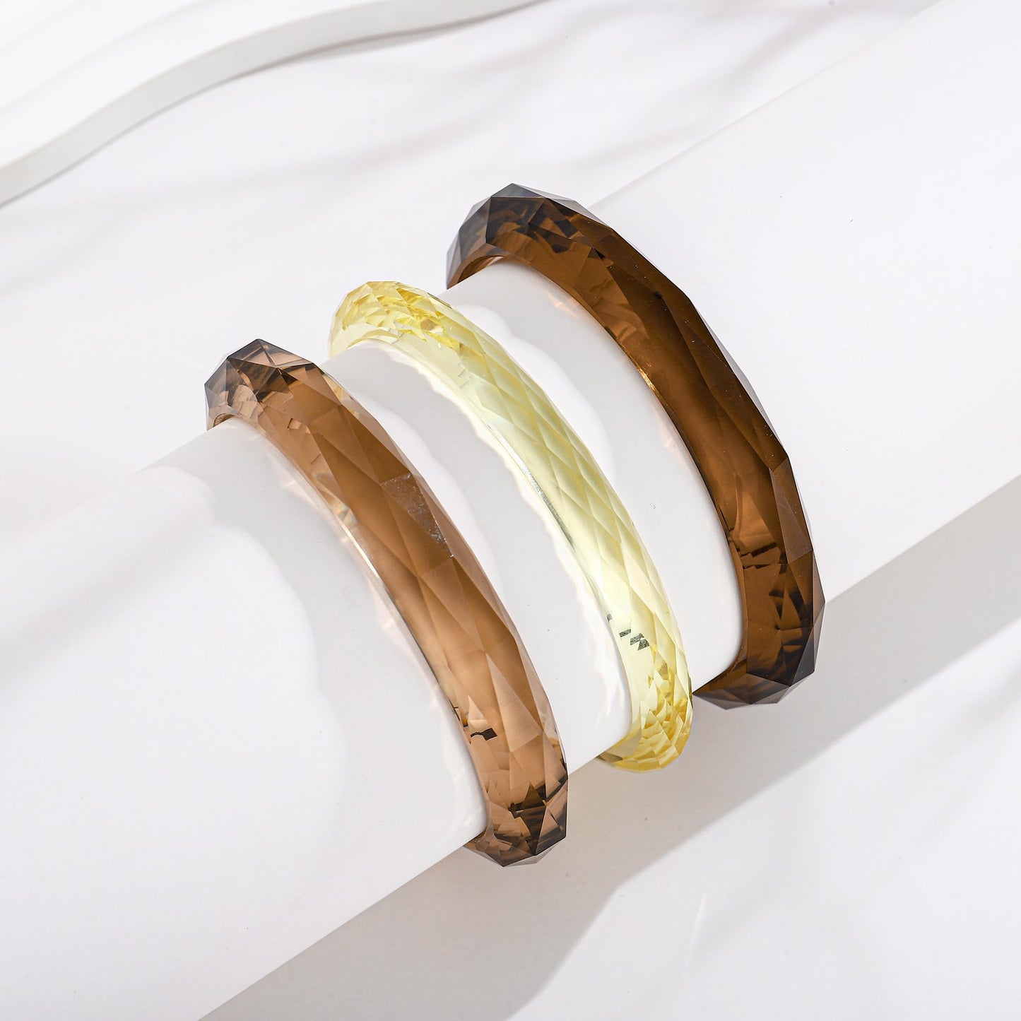 ENSKEFEN 3Pcs Acrylic Resin Bangle Bracelet Set for Women Stackable Brown Acrylic Bangles Fashion Simple Resin Bracelets