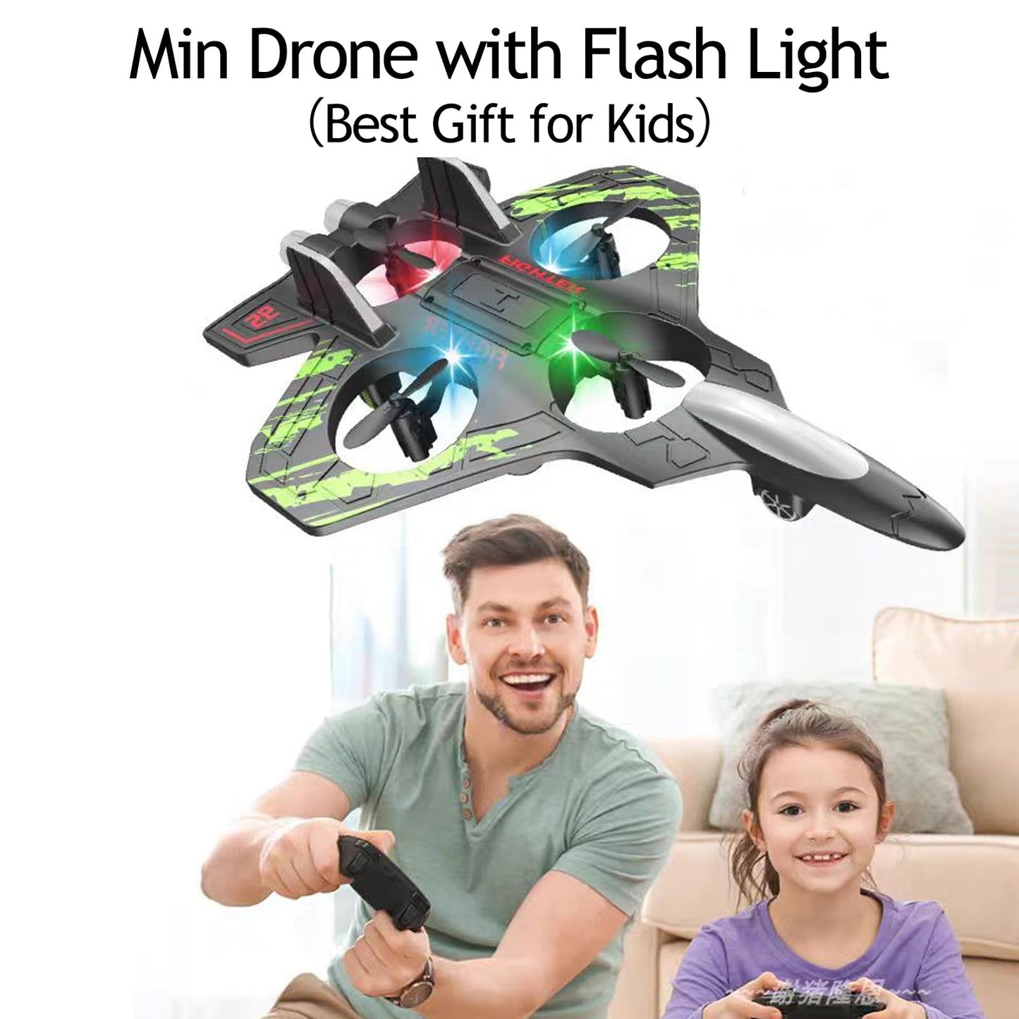 LEFEI Remote Control Drone for Kids,2.4Ghz Foam RC Airplanes Helicopter Quadcopter with Auto Hovering,360° Flip,Gravity Sensing,Stunt Roll,Cool Light,2 Battery,Gifts for 6-12 Kids Boys (Green)