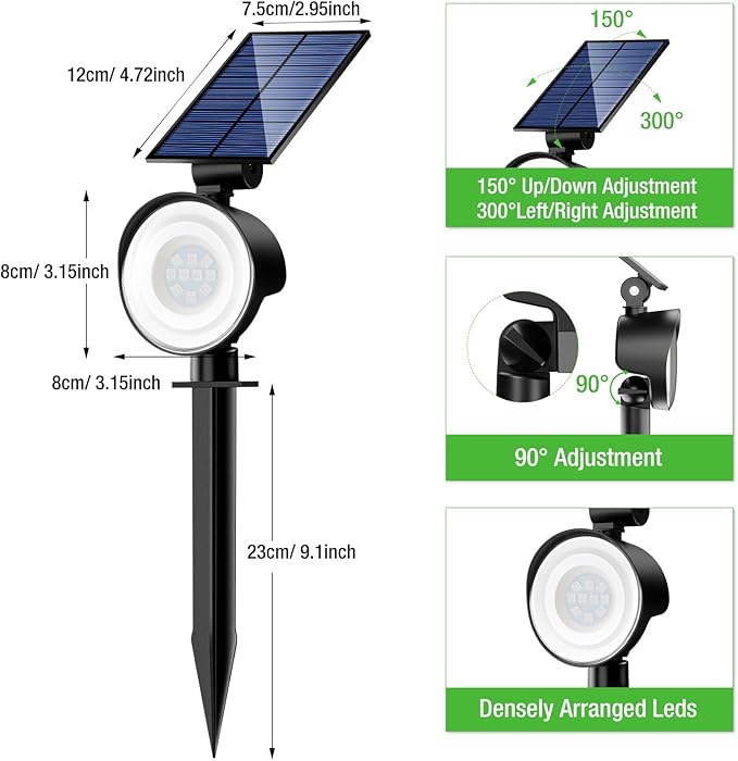 nipify 2 Pack Solar Spot Lights Outdoor Waterproof, Solar Spotlight Light for Outside Yard Landscape Lighting Pathway Lights Wall Auto On/Off, RGB