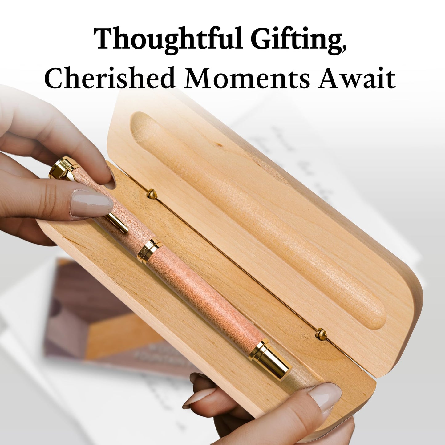 Ellington Pens Luxury Wood Fountain Pen Set – Fine Nib - Includes Wooden Pen Gift Box, Ink Converter, 6 Ink Cartridges – Wood Pen For Writing, Calligraphy, Journaling, Drawing (Maple Harmony)