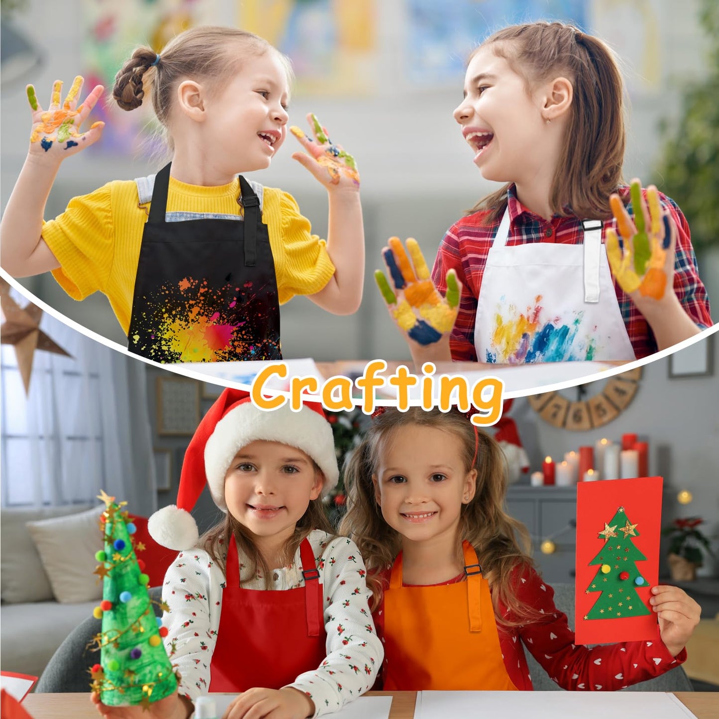 IAGBIBUI 12 Pack Kids Aprons Bulk with 2 Pockets Adjustable Chef Art Apron Kids Painting Aprons for Cooking Baking Crafting Grilling for Boys Girls Age 6-13 Years(12 Colors)