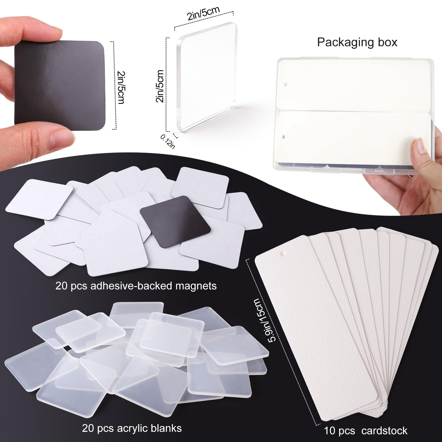 RAINBOW WSK 20 Pcs DIY Fridge Magnet Kit - Square Clear Acrylic Magnetic Set with Adhesive Backing for Photo,Crafts,Office,Classroom,Cabinets,Kitchen,2 Inch