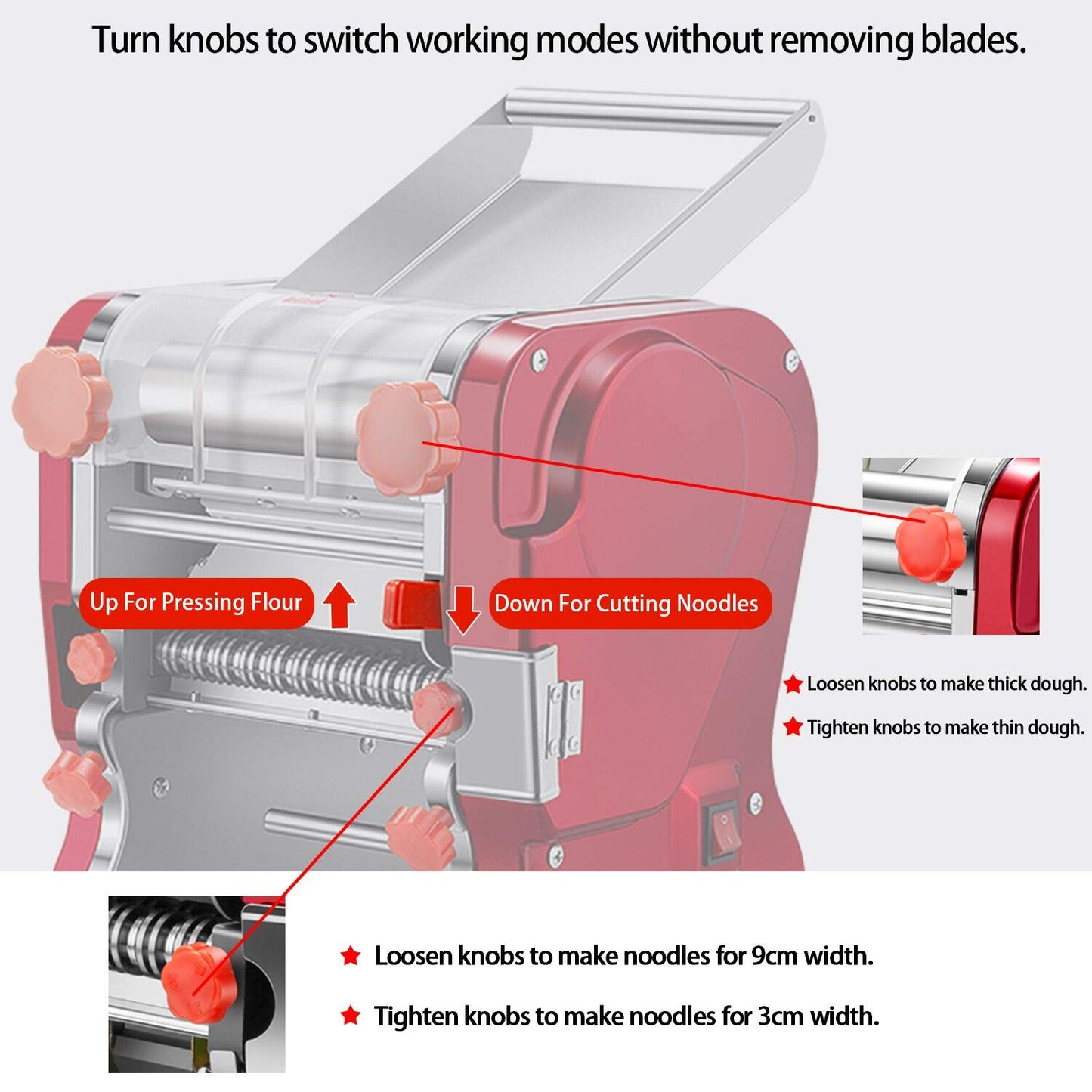 LEONEBEBE Pasta Maker Machine,Electric Noodle Maker&Dumpling Machine for Commercial&Home Use,Stainless Steel Dual-Cutter No Disassembled-3/9mm Width Noodle/Thickness Dough-Auto Noodle Sheeter