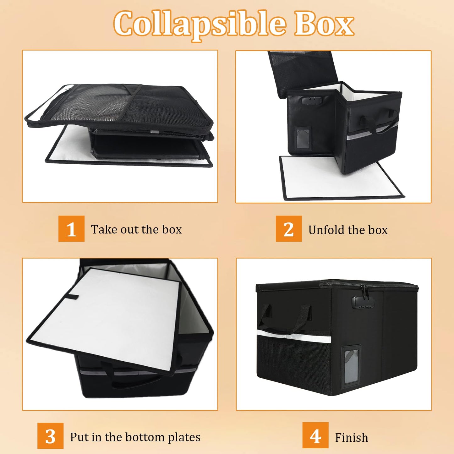File Box with Lock 5200°F with Heat Insulated,Fireproof Box File Storage Organizer Anti-Static,Collapsible Fireproof Document Filing Box with Handle,Portable Home Office Safe