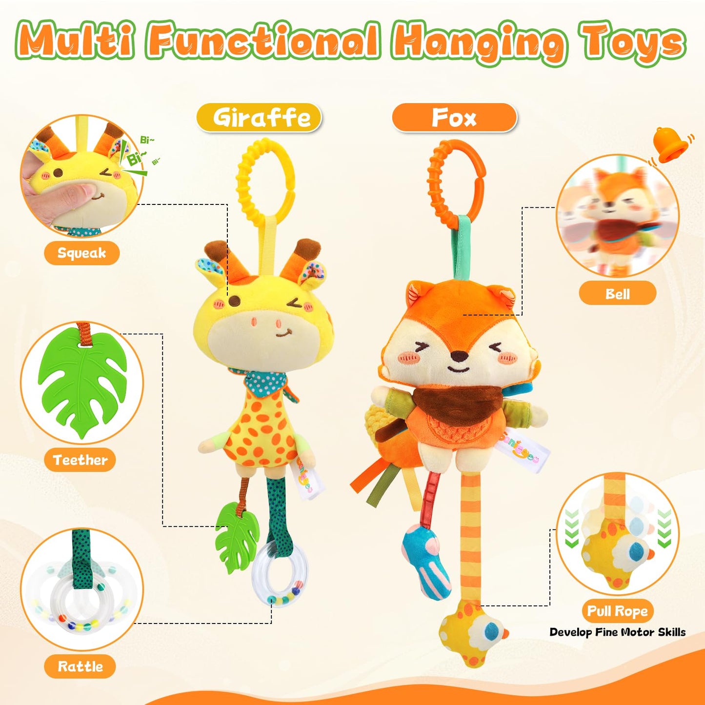 YELUFT Baby Toys for 0 3 6 9 12 Months, Baby Hanging Toys, Car Seat Stroller Crib Gym Baby Rattle Toys with Teether for Newborn Infants Toddlers Baby Boys Girls Gifts