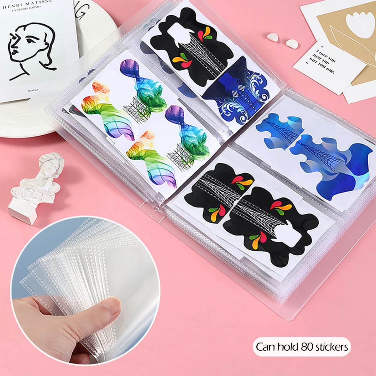 80 Slot Nail Art Sticker Storage Book - Nail Decals Organizer & Display - DIY Nail Art Design Tools