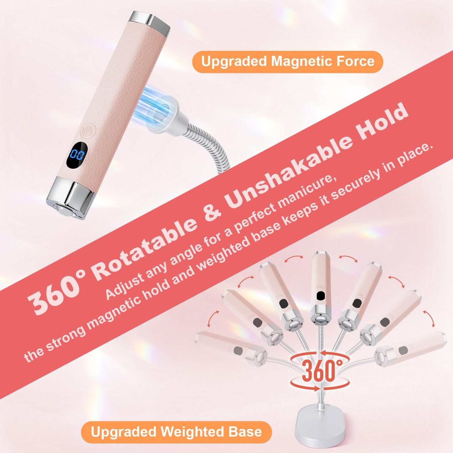 Lynsalene Handheld Mini UV Nail Lamp, Portable Flash Cure Light with Upgraded Magnetic Stand & Smart Sensor - Rechargeable Nail Dryer Fast Curing Gel Nails at Salon,Home & Travel (Pink)