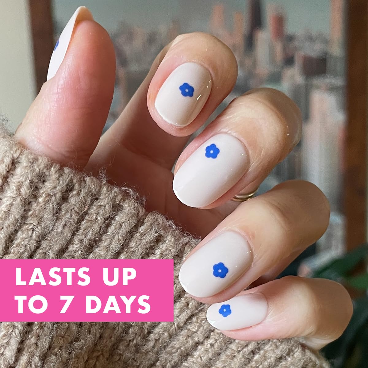 Olive & June Classic Super Stick Mani Press On Nails | No Glue Needed | 32 Tab Nails 16 Sizes | Non-Toxic Tabs Non-Damaging 7-Day Wear | Spring Flowers & Patterns | Short, Round | Mod Flowers