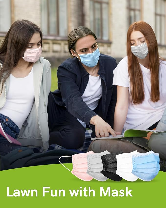 FriCARE Made in USA Disposable Face Masks, 3-Ply ASTM Level 3 Medical Grade, Breathable & Comfortable for Adult Daily Work/Sun Protection, 50 Pack Misty Morning