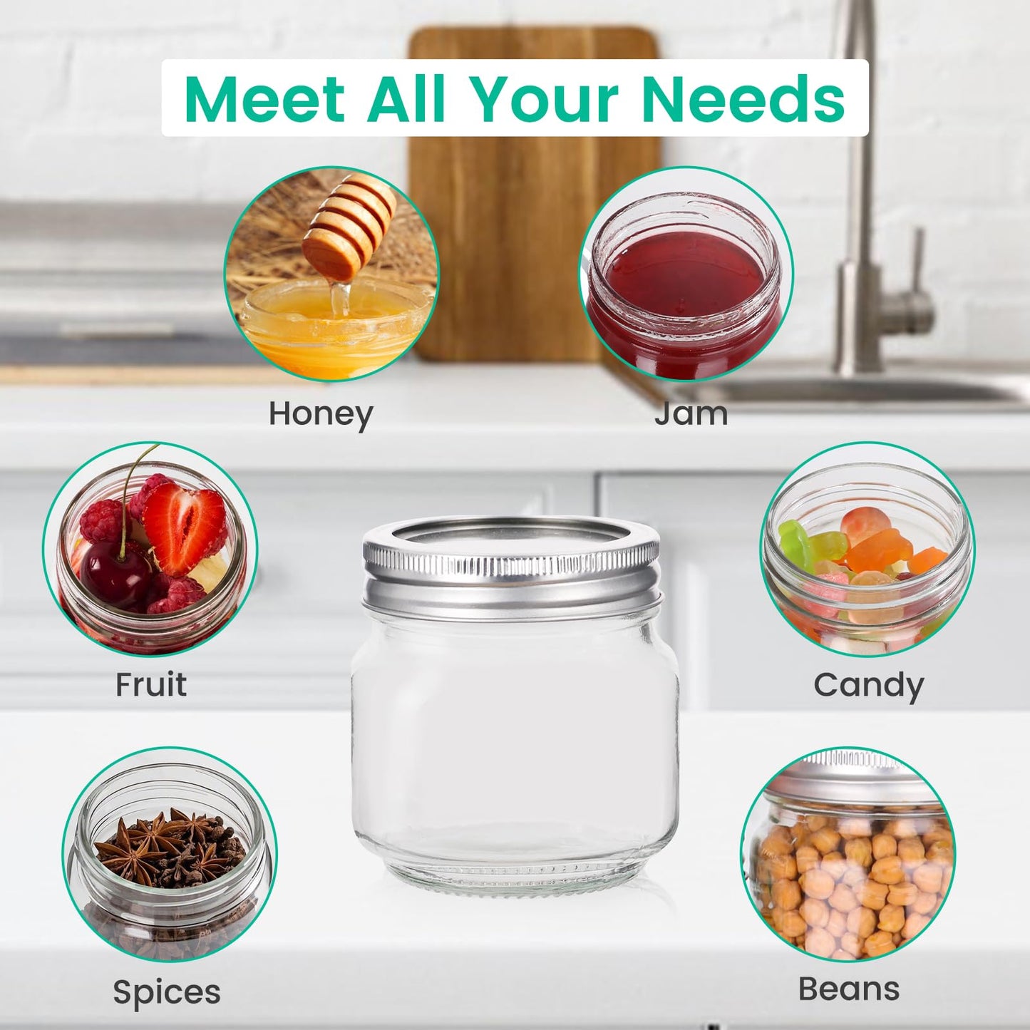 CAKKVDE 30 Pack 8 oz Mason Jars with Airtight Lids Regular Mouth 8 oz Glass Mason Jars for Crafts, Meal Prep, Canning Jars for Food Storage, Fruit Storage, Craft Jars, Candle Jars
