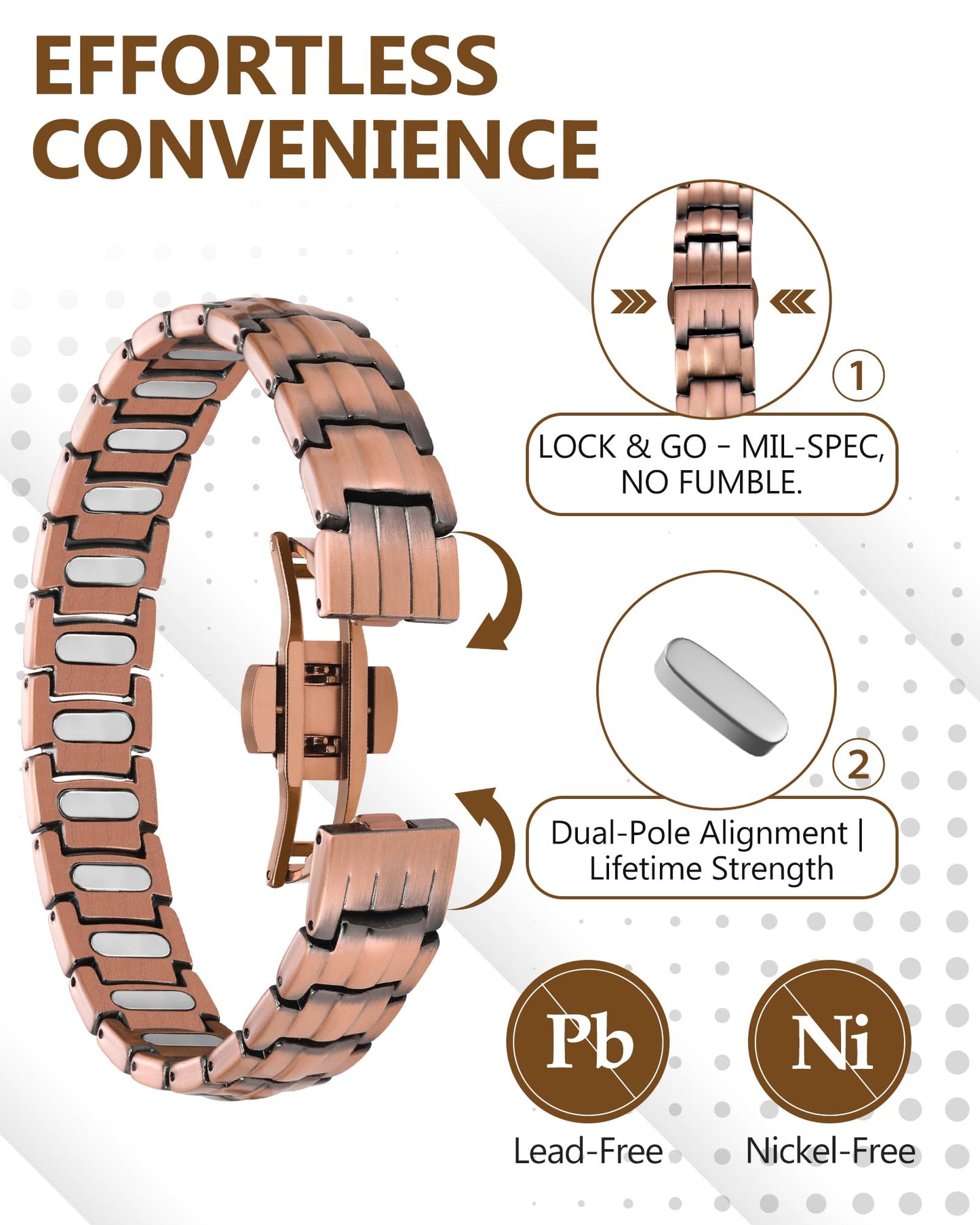 Feraco Copper Magnetic Therapy Bracelets for Men with 5X Strength 5000 Gauss Magnets,99.99% Cooper Bracelet