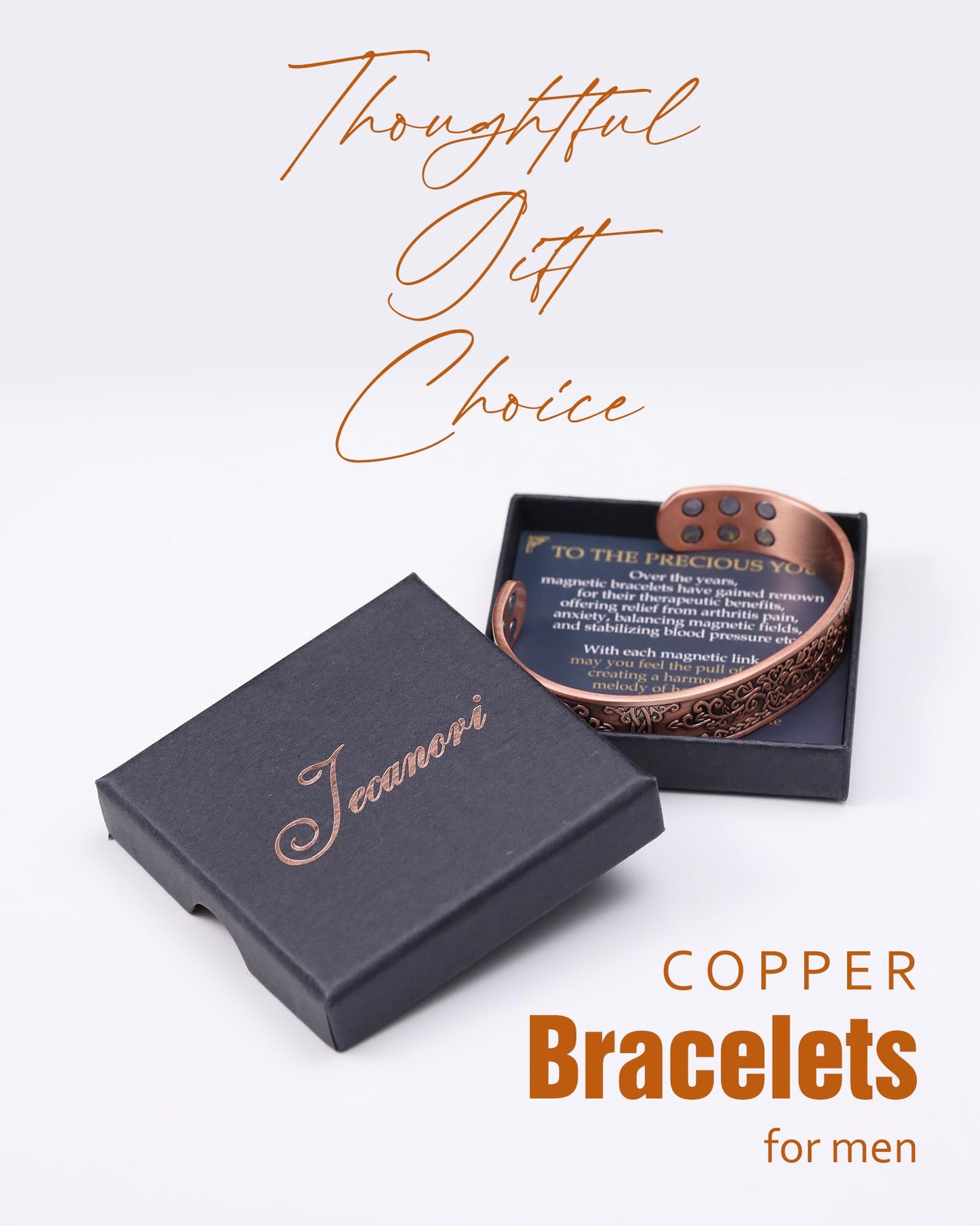 Jecanori Pure Copper Bracelets for Women Men, Magnetic Bracelets with Sizing Tool