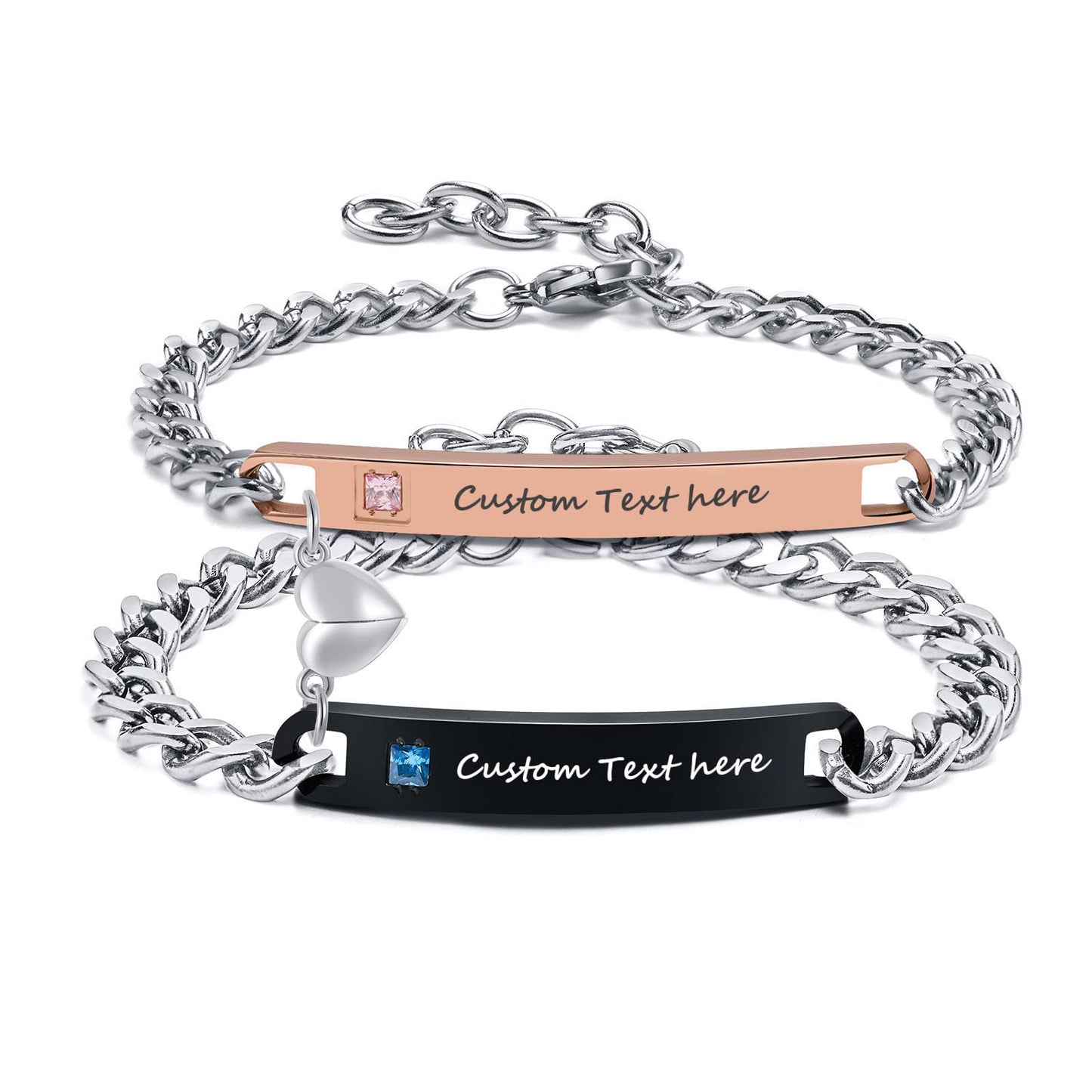 MEALGUET His Hers Matching Couple Bracelets - Personalized Curb Chain Couples Bracelets for him her, Customized Gift, Adjustable Link Bracelet for Lover BFF for Valentine Day