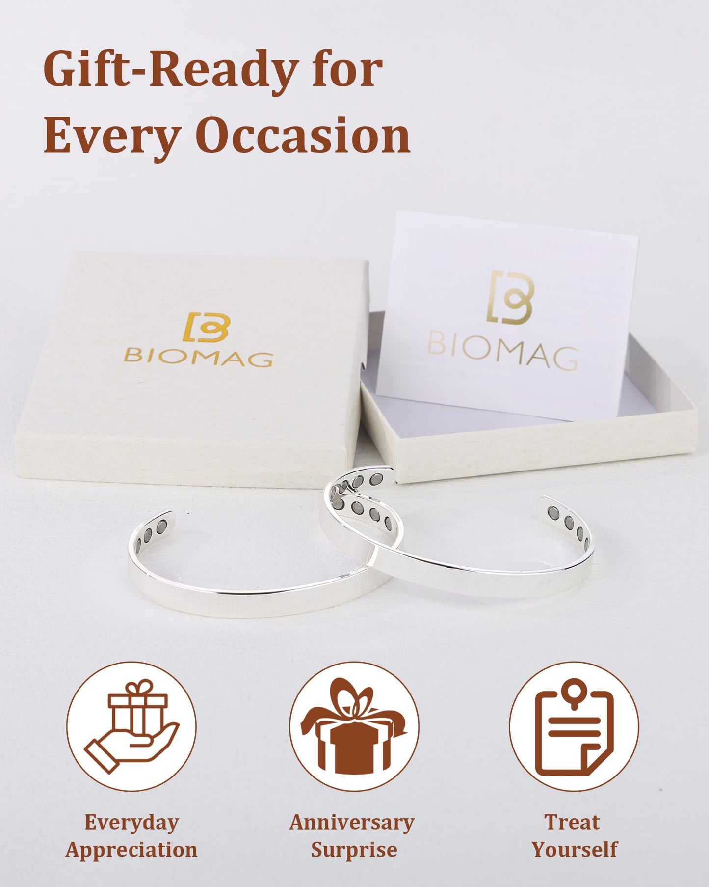 BioMag 2 Pcs Copper Bracelets for Women Men, 99.99% Pure Copper Cuff Bangle with 8 Pcs 3500 Gauss Magnets, Adjustable Size, Simple and Stylish Design