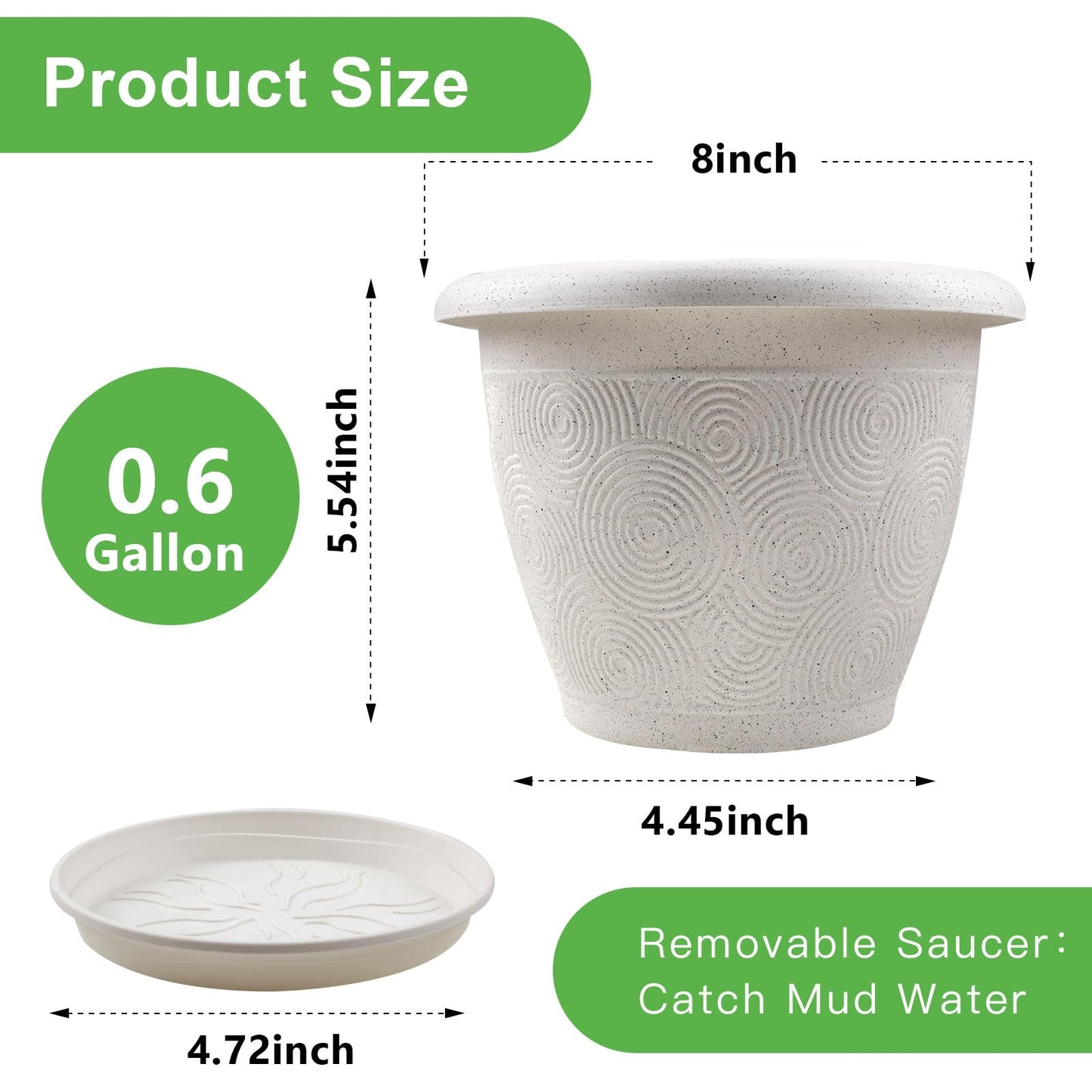 Fodetyff 8 Inch Flower Pots Planters for Indoor Outdoor Plants, 4 Pack Plastic Small Plant Pots with Drainage Hole & Tray, Modern Decorative Garden Pot with Saucer, Plant Container for House