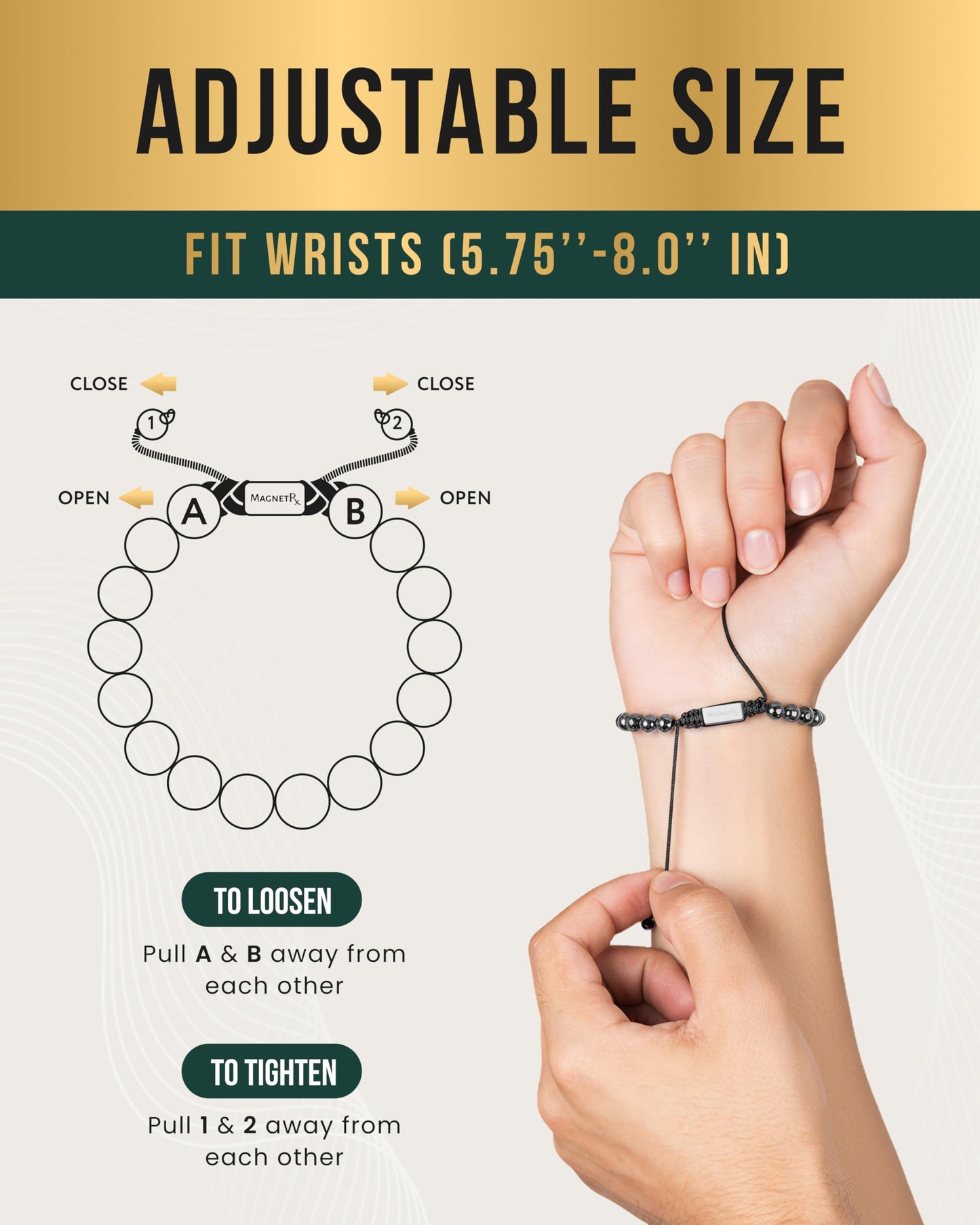 MagnetRX® Hematite Magnetic Bracelet - Max Strength Magnet Stones - Beaded Magnetic Hematite Bracelets (Classic 8mm Bead)
