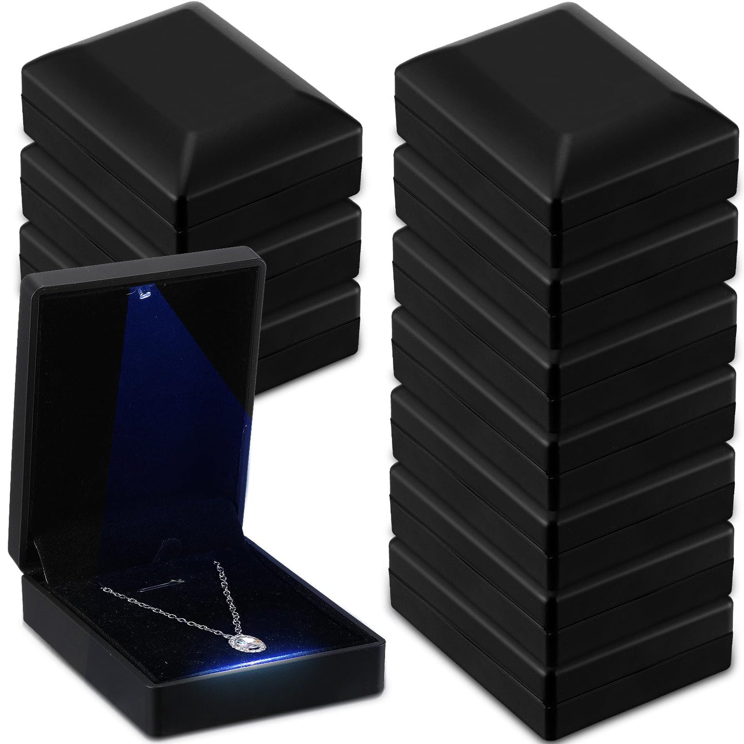 Landical 10 Pcs Pendant Necklace Box with LED Light Velvet Necklace Case for Pendant Bracelet Ring Earring, Jewelry Storage(Black)