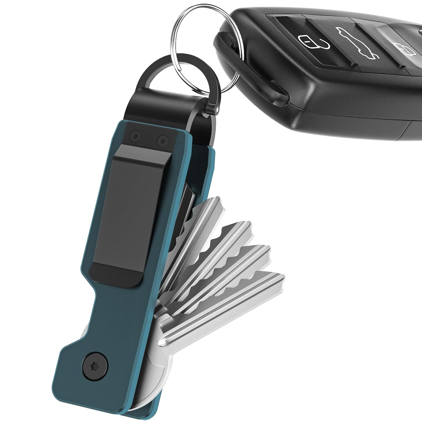 TUXON Key Organizer For Men - Compact Metal Key Holder | Minimalist Innovative Keyholder | Smart Keychain Secures 1-5 Keys (BLUE)