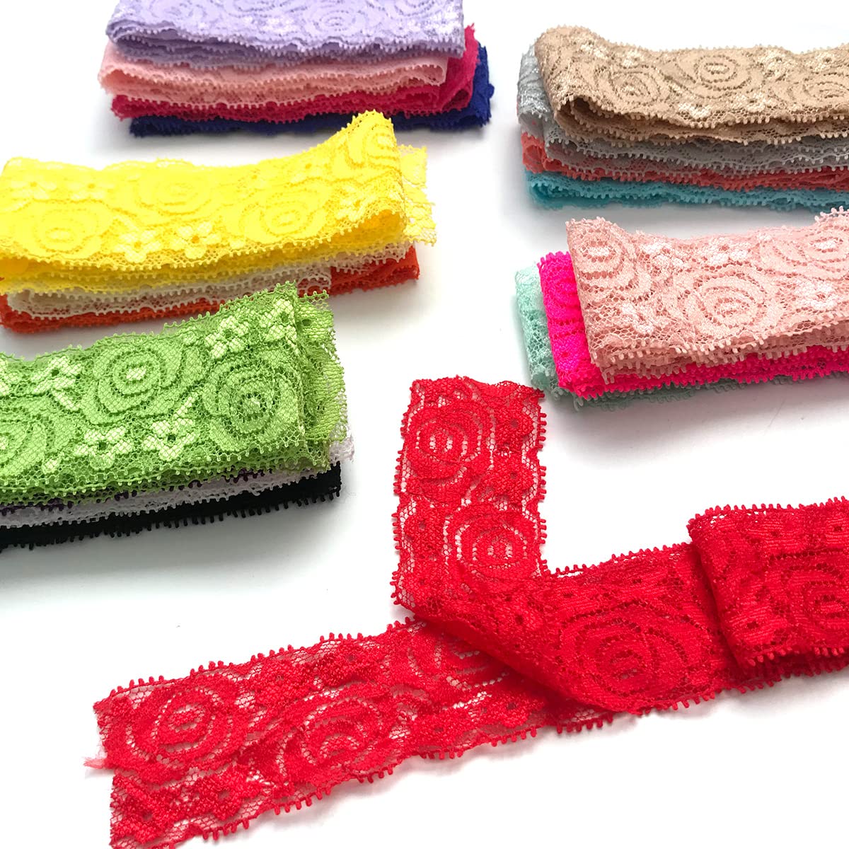 levylisa 19 Yards 1.57 inches Lace Fabric Stretch Elastic Wide Trim Lace Ribbon for Crafts Rustic Wedding Decorations Hair Bow Making and Gift Wrapping
