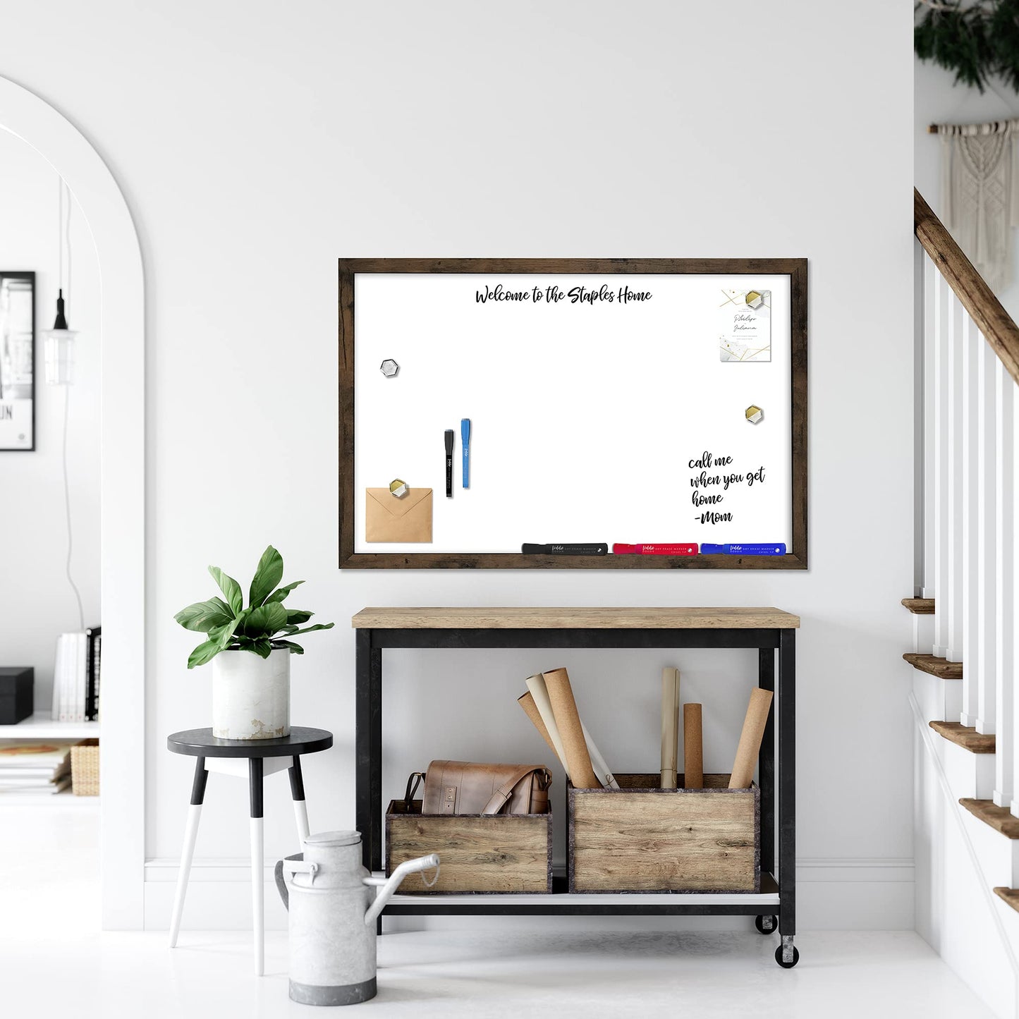 Loddie Doddie Magnetic Whiteboard - 24 x 36 in Rustic Wood Frame - Magnetic Dry Erase Board for Wall - Big White Board for Home Office - Built-in Marker Tray & Message Center