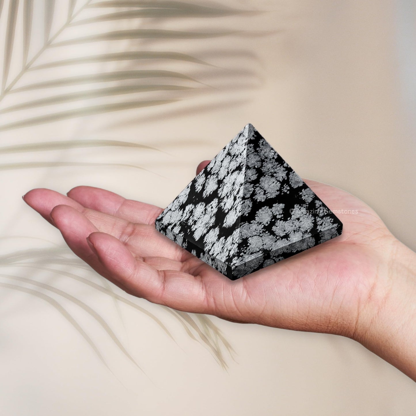 Amazing Gemstone Snowflake Obsidian Pyramid Crystal Healing Stones - 2" Great Pyramid Figurine of Natural Stone Pyramid for Meditation, Reiki, Chakra Balancing and Crystal Pyramids Grid