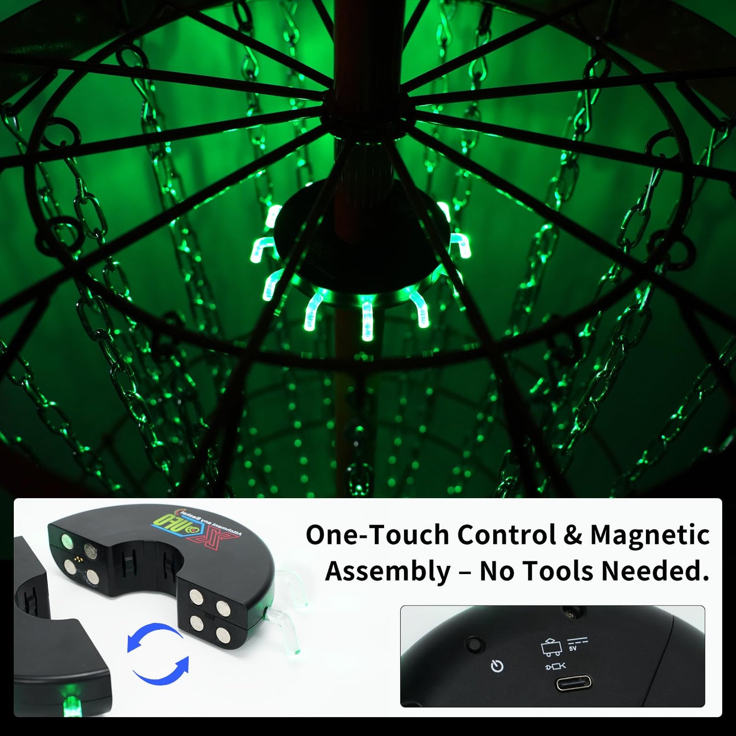 Disc Golf Basket Sensor Light | Automatic Sensor Lighting + Automatic Color-Changing Function | Compatible with Universal Disc Golf Baskets (40MM)