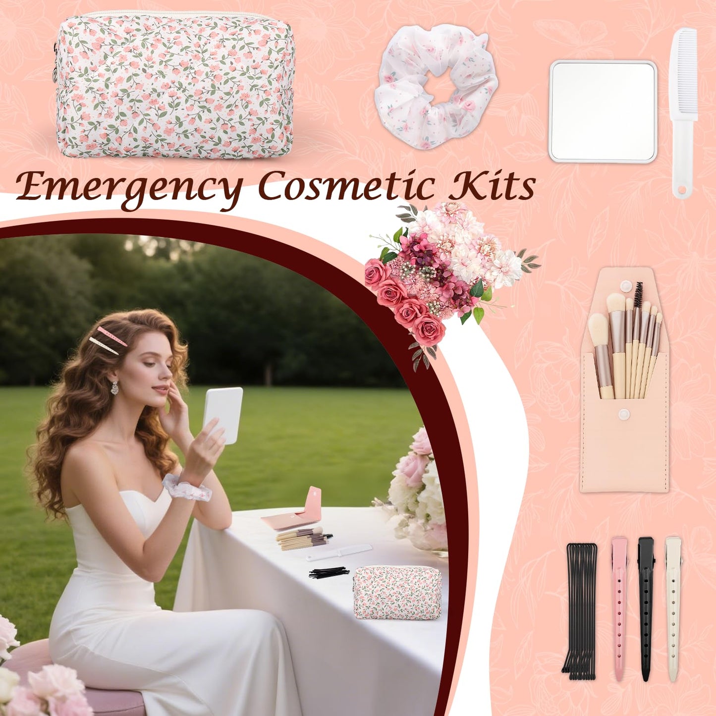 AIERSA 55pcs Bride Emergency Kit for Wedding Day Items, Wedding Must-Have Essentials for Bride, Women Mini Travel Survival Kit for Gifts