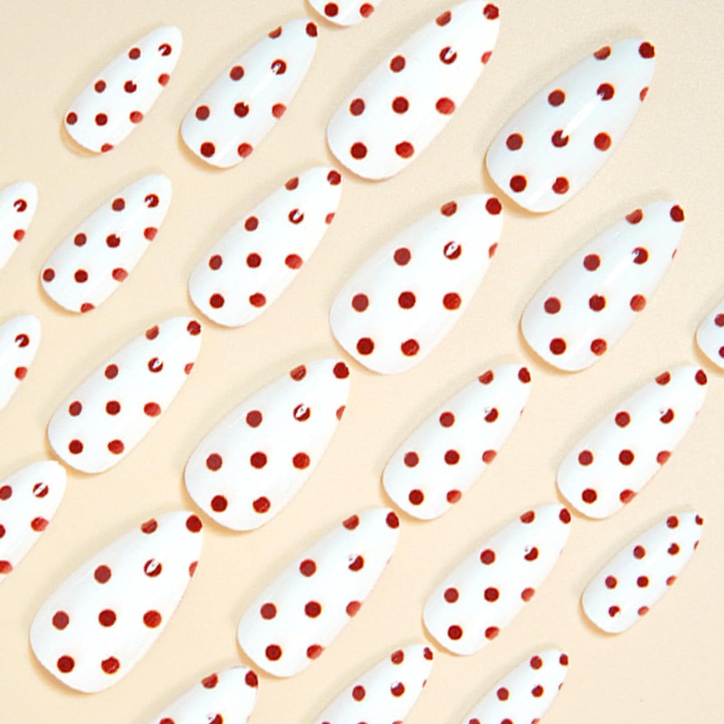 IMSOHOT Press on Nails Almond Medium Fake Nails with Red Polka Dot Designs Full Cover White Acrylic Glue on Nails Gel Artificial False Nails