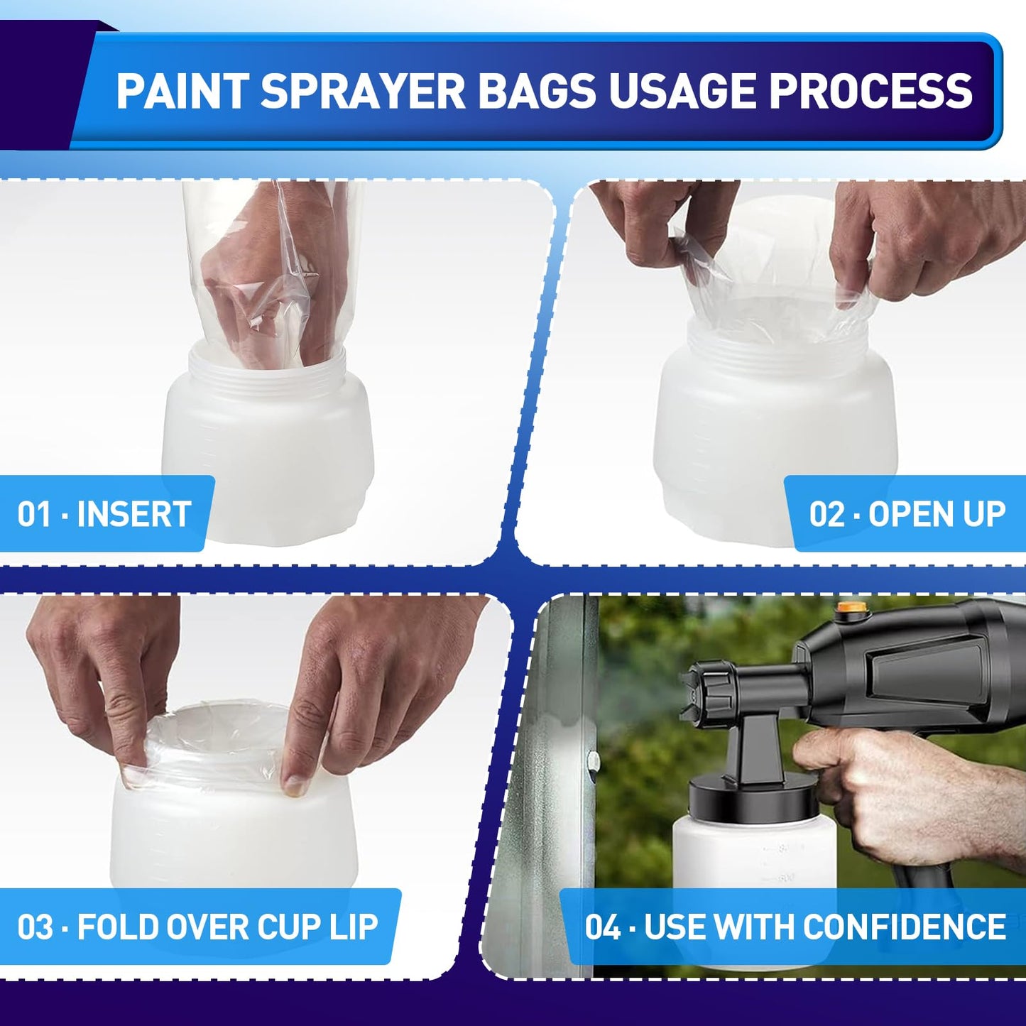 Wagner Paint Sprayer Parts - 100 Pieces Sprayer Bags, 7.8'' x 11.8'' Cup Liners, Transparent Spray Gun Canisters