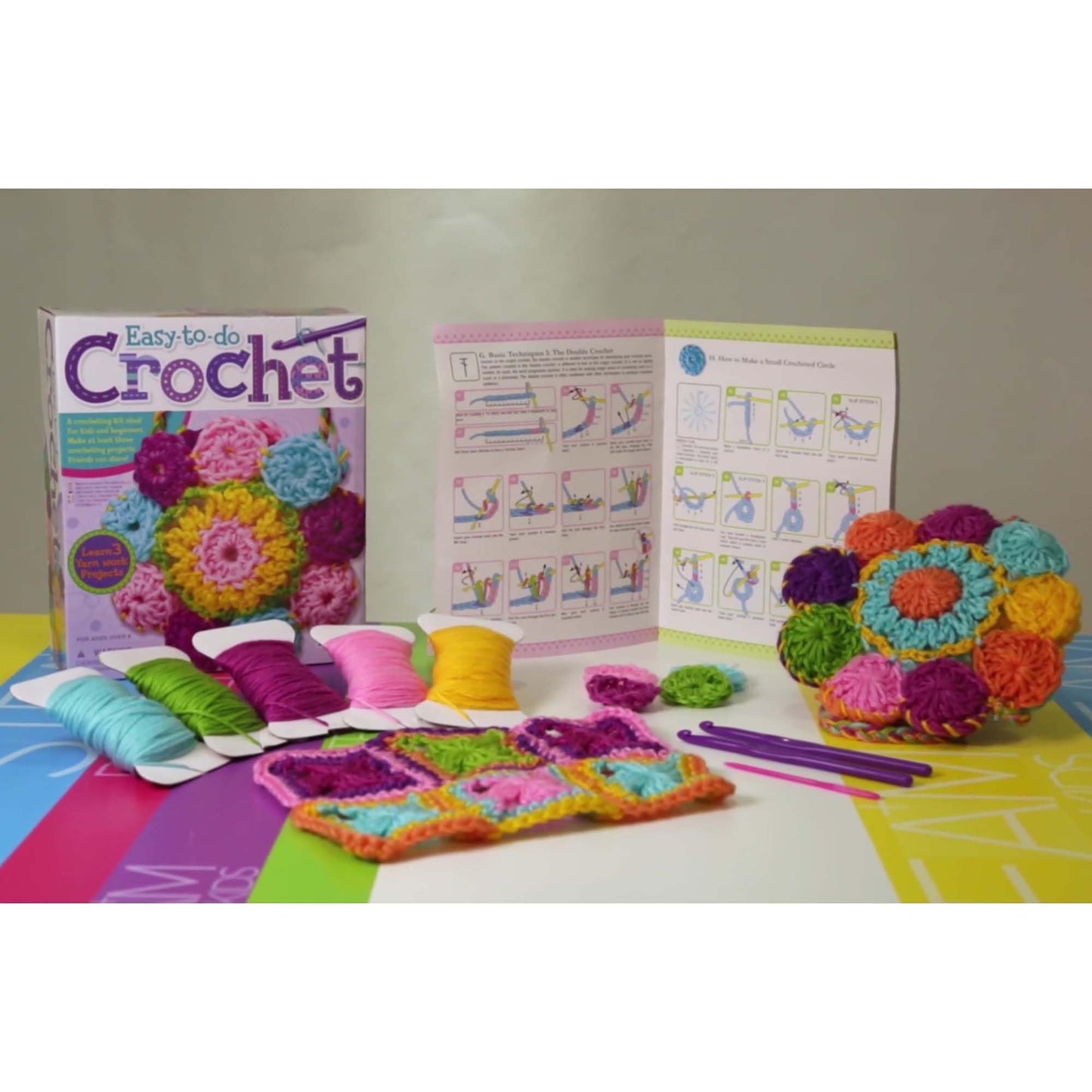 4M: Easy-to-Do Crochet - DIY Knitting Craft Kit, Learn 3 Yarn Work Projects, Create Coasters-Mini Bag-Placemat, All-in-1 Set, Beginners & Kids Ages 8+