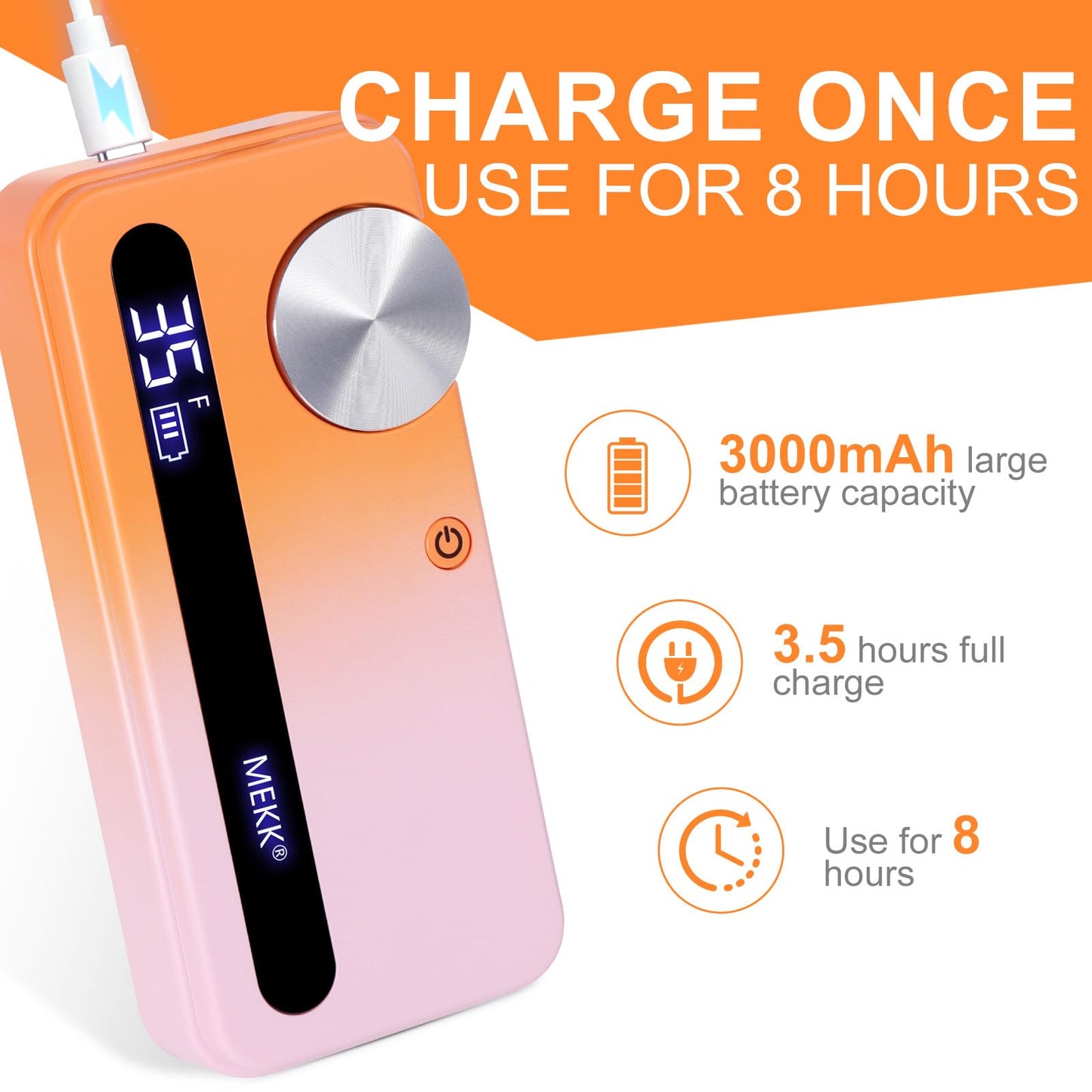 MEKK Nail Drill Kit,35000RPM Electric Nail Drill Professional Electric Nail File with 12PCS Bits,Anti-Shaking Cordless E Filer for Nails with LCD Display,Home & Salon (Orange-Pink)