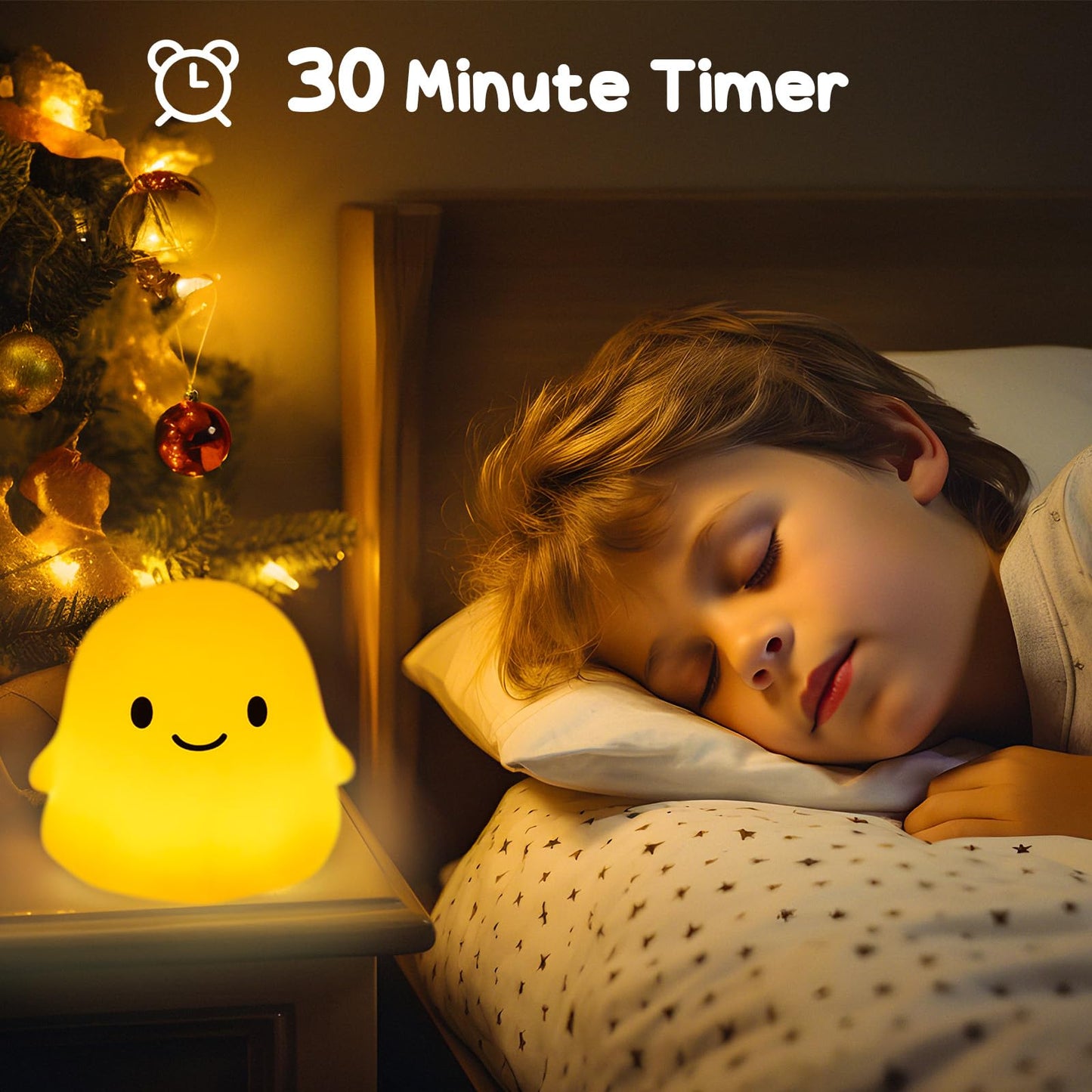 PSDRIQQ Cute Ghost Night Light Squishy Silicone Nursery Nightlight Dimmable Rechargeable Bedside Lamp with Timer & Tap Control, Christmas Gift Halloween Decor