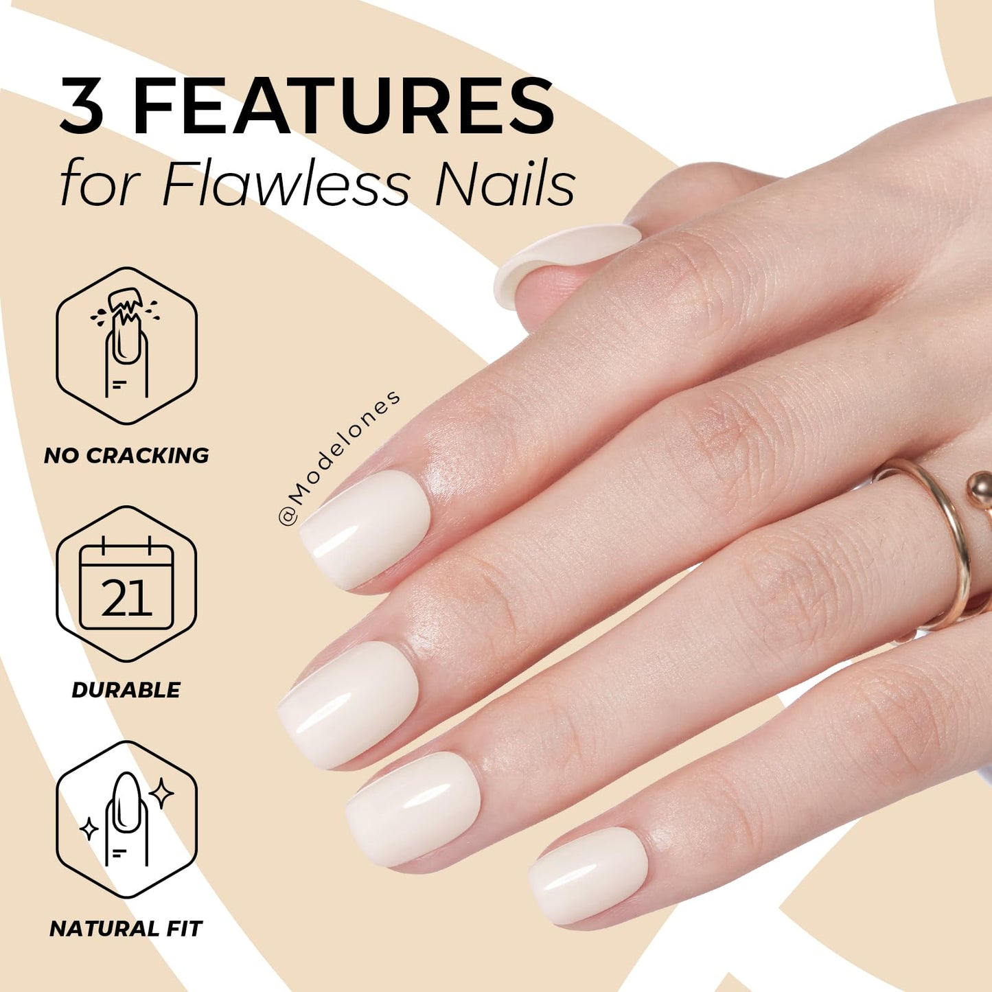 Modelones Extra Short Press on Nails, Milky White Squoval Fake Nails, Reusable Nail Kit with Nail Glue Adhesive Tabs Mini Nail File, Nails Press Ons 32Pcs 16 Sizes, Spring Women Girl Gift