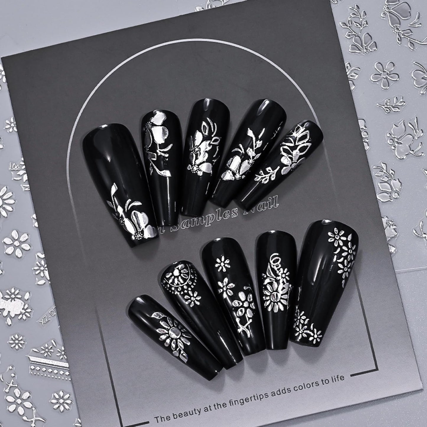 12 Sheets Silver Nail Art Stickers, 3D Self-Adhesive Bronzing Sun Moon Stars Bow Designs Nail Sticker Acrylic Manicure Decals Decorations Accessory for Women Girls