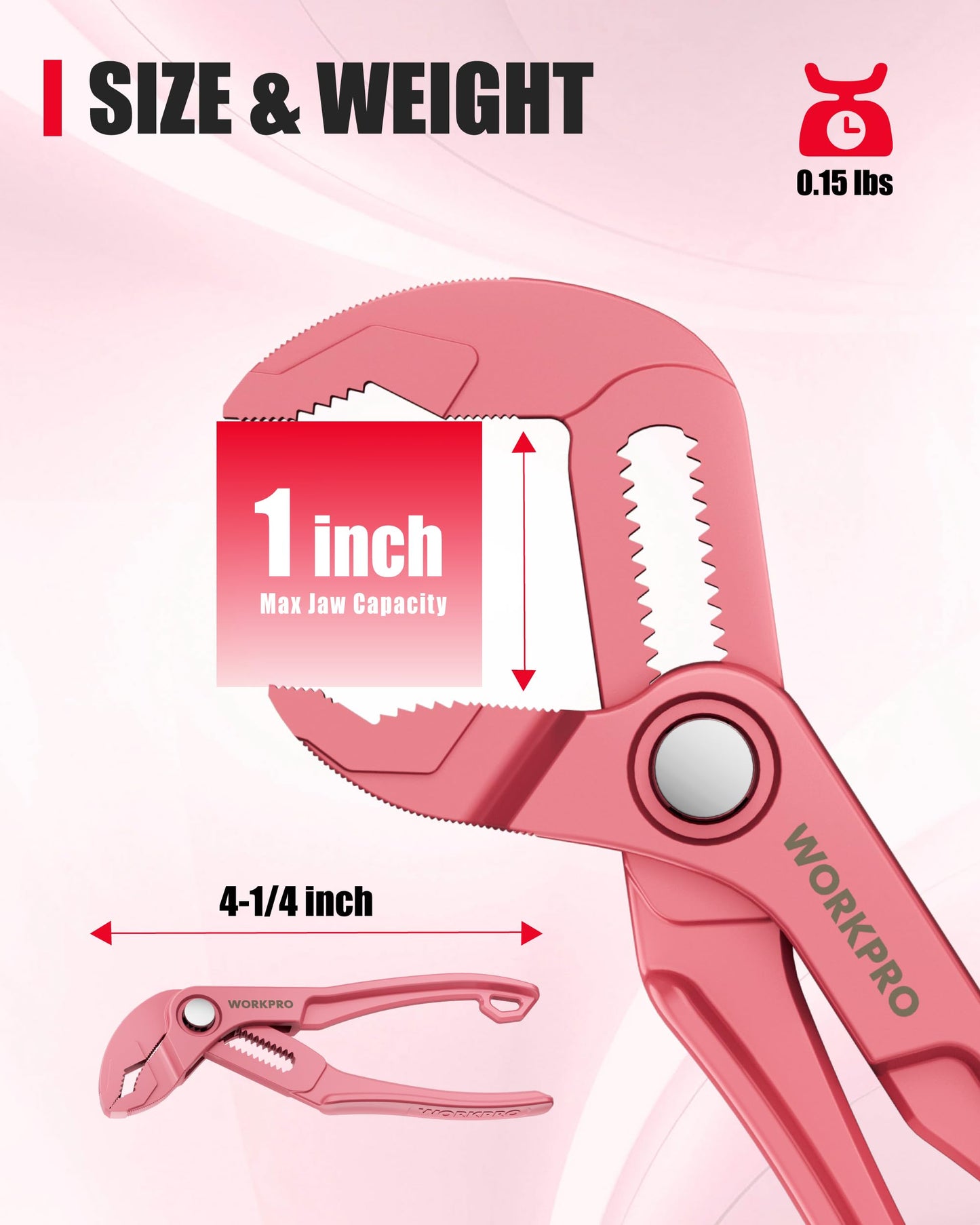 WORKPRO Mini Water Pump Pliers, 4-Inch Groove Joint Pliers, Fast Adjustable Tongue and Groove Plier with 15-Position Push-Lock, V-Jaw for Multi-Surface Grip, EDC Plier for Tight Spaces & Versatile Use