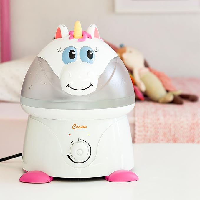 Crane Unicorn Ultrasonic Cool Mist Humidifier with Auto Shut-Off, For Baby Nursery and Kids Room, 1 Gallon Tank, Animal Humidifier For Kids Room