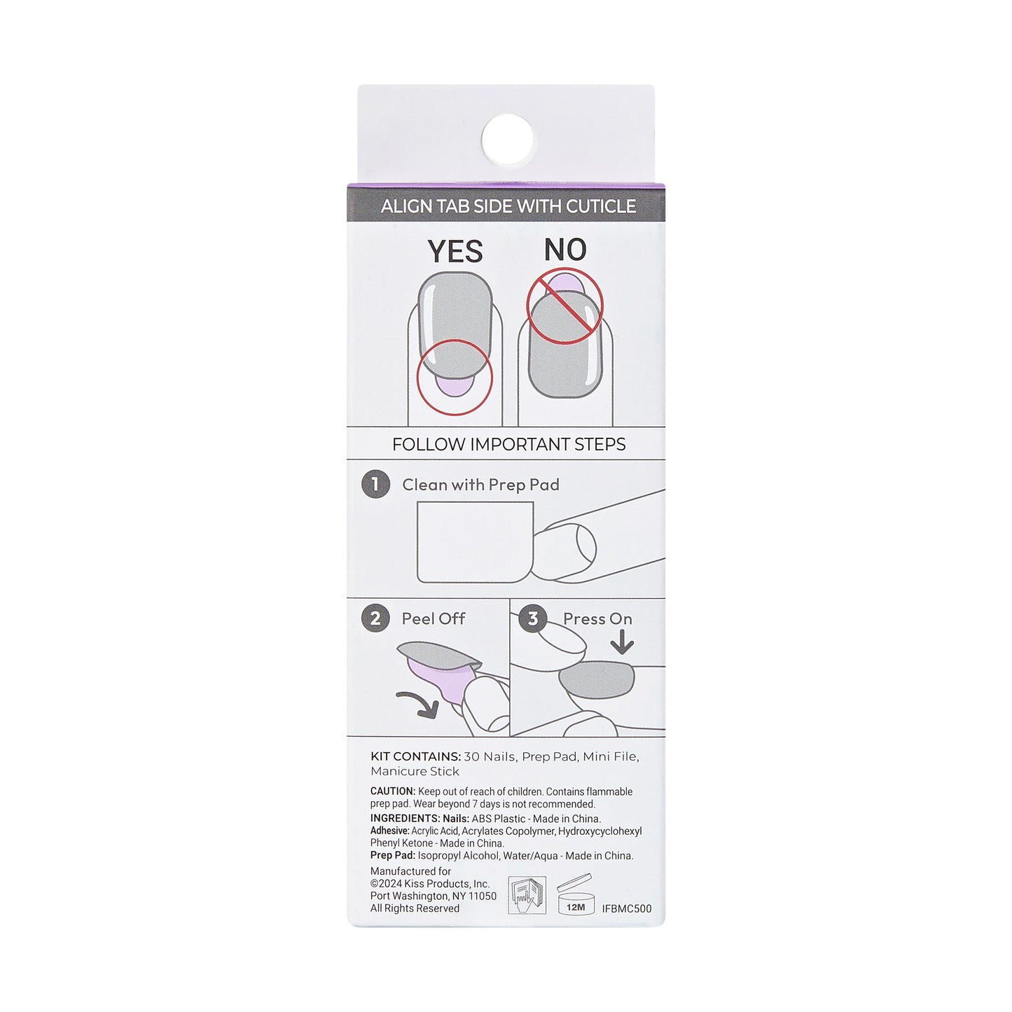 KISS imPRESS No Glue Mani 30 Pcs Press On Nails, Easy Apply, Hassel-Free Removal, Simple Peel & Press, Essential Tools Included, Prep Pad, Instructions Sheet, 1 Manicure Stick, 1 Mini File (Ace)