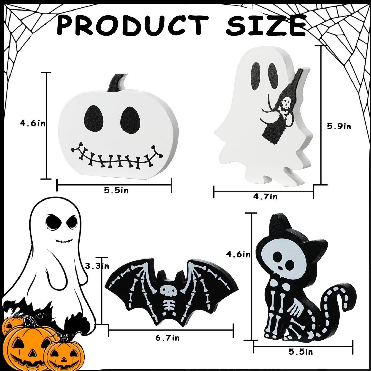 4PCS Halloween Decorations Indoor, Halloween Tiered Tray Decor Table Sign, Halloween Wooden Signs Ghost Bat Pumpkin Cat Blocks Signs, Table Decor Halloween Party Decorations for Mantle Home Shelf